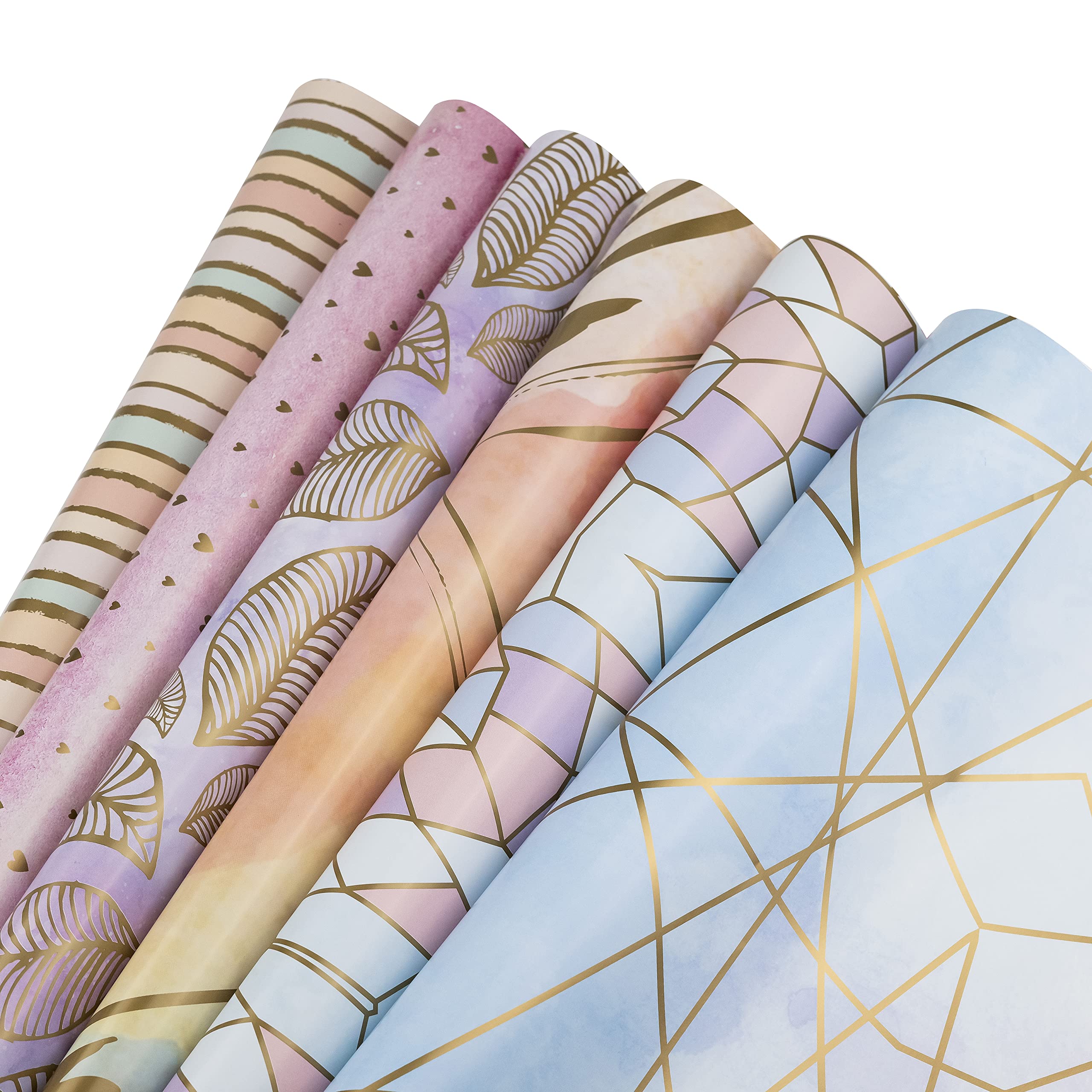 Premium Birch & Co. Gift Wrapping Paper Set - 6 Multicolor Rolls for Birthday, Christmas & Holiday Presents - High-Quality Gift Wrap Sheets for DIY Packaging & Party Decorations
