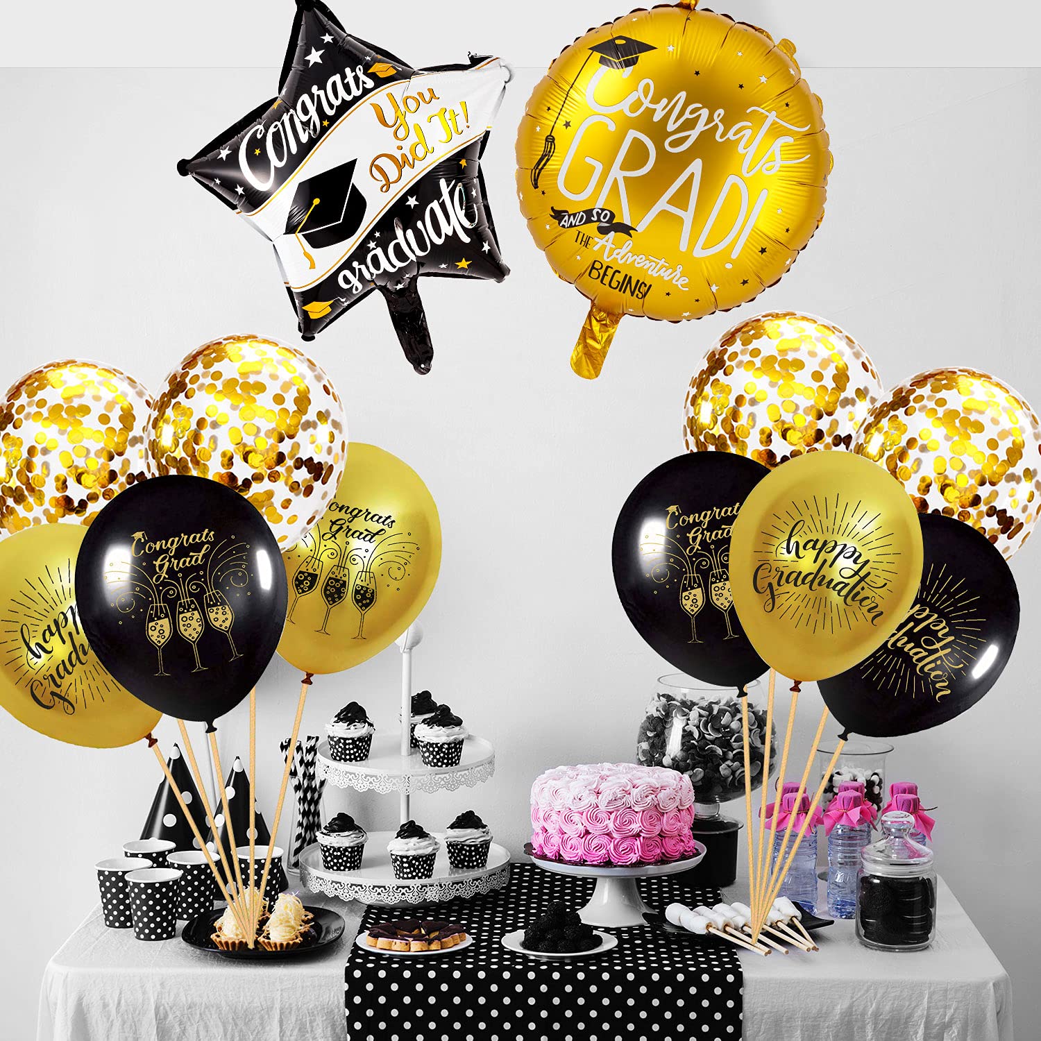 38PCS 2024 Graduation Balloons Set - Black Confetti & Gold Foil Balloons for Class of 2024 - Perfect for College & High School Graduation Party Decorations - Great for Photo Backdrops, Wall Decor & Celebration Supplies