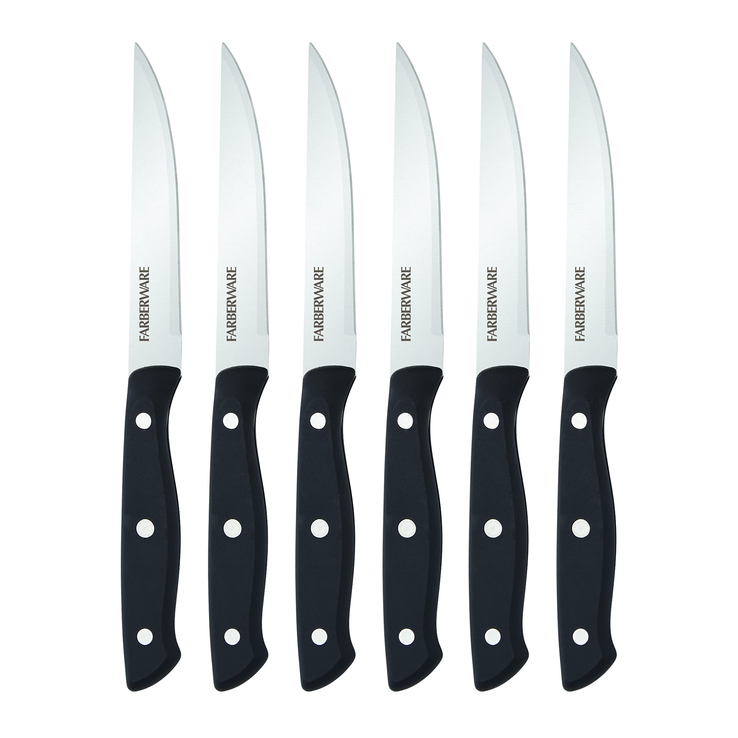 Farberware 6-Piece Triple Riveted Steak Knife Set - High Carbon Stainless Steel with Razor Sharp Blades - Perfect for Steak Dinners, BBQ Parties & Fine Dining