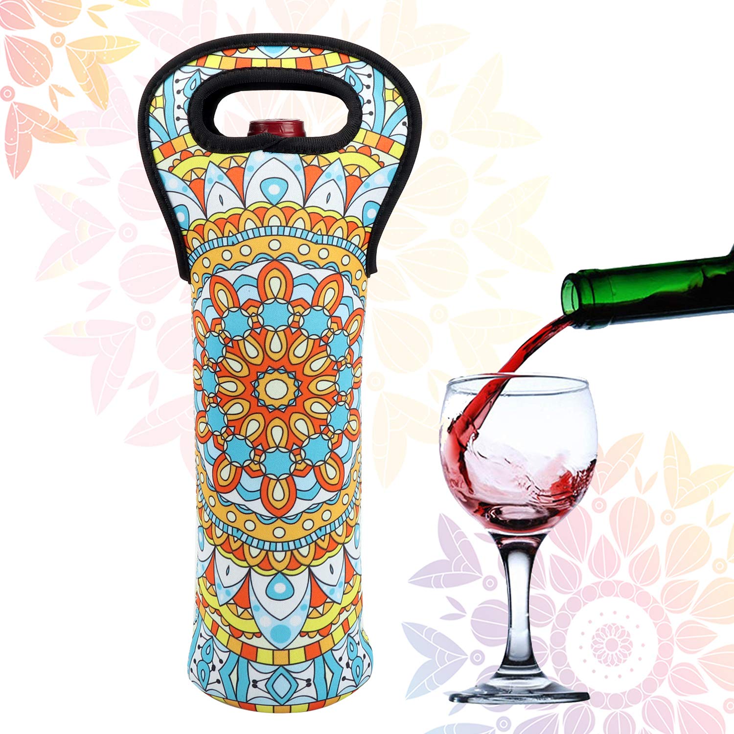 Insulated Neoprene Wine Tote Bag - Single Bottle Wine Carrier with Built-in Holder for Travel, Picnics & Outdoor Events
