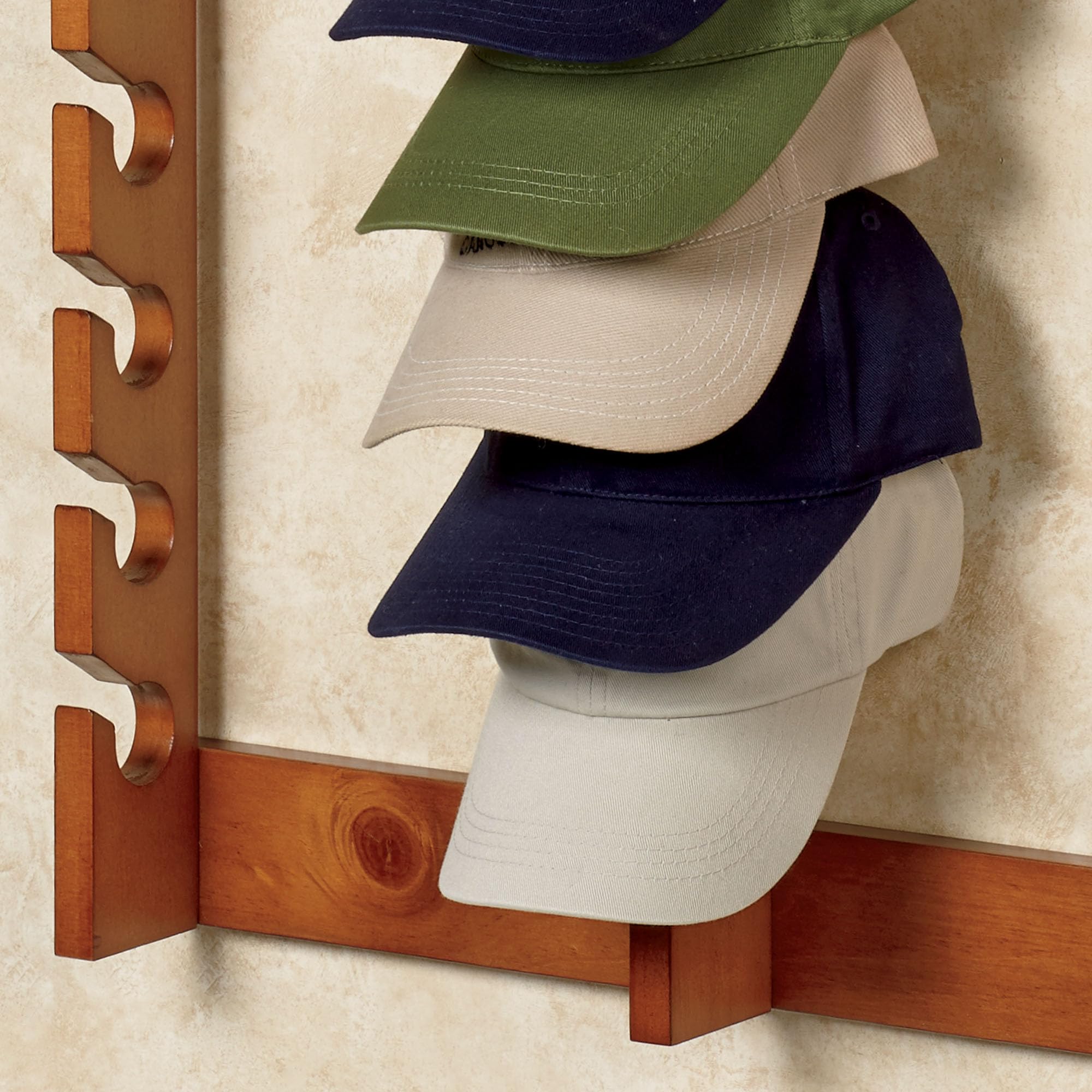 Touch of Class Wooden Ball Cap Display Wall Rack - Windsor Oak Triple 30-Slot Baseball Hat Organizer | Solid Wood Hat Storage for Bedroom, Living Room & Entryway | Perfect for Sports Caps, Fashion Hats & Collectible Display