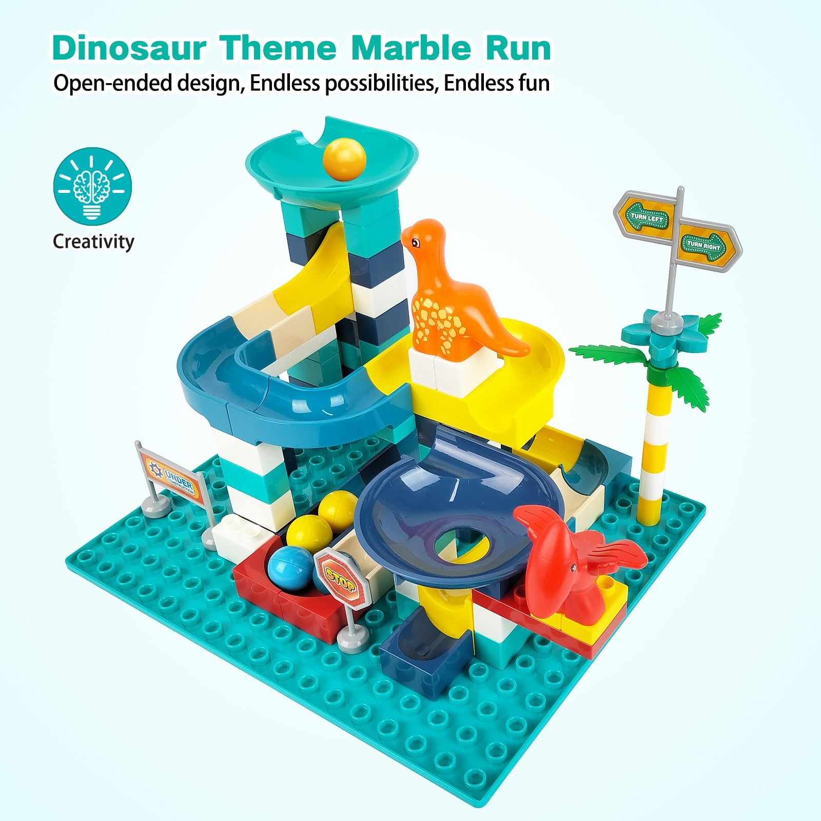 Dinosaur Marble Run Building Blocks - STEM Educational Toys for Kids Ages 3-8, Creative Animal Bricks Set for Toddlers & Preschoolers | Perfect Gift for Boys & Girls | Fun Learning Activity for Home & Classroom Play
