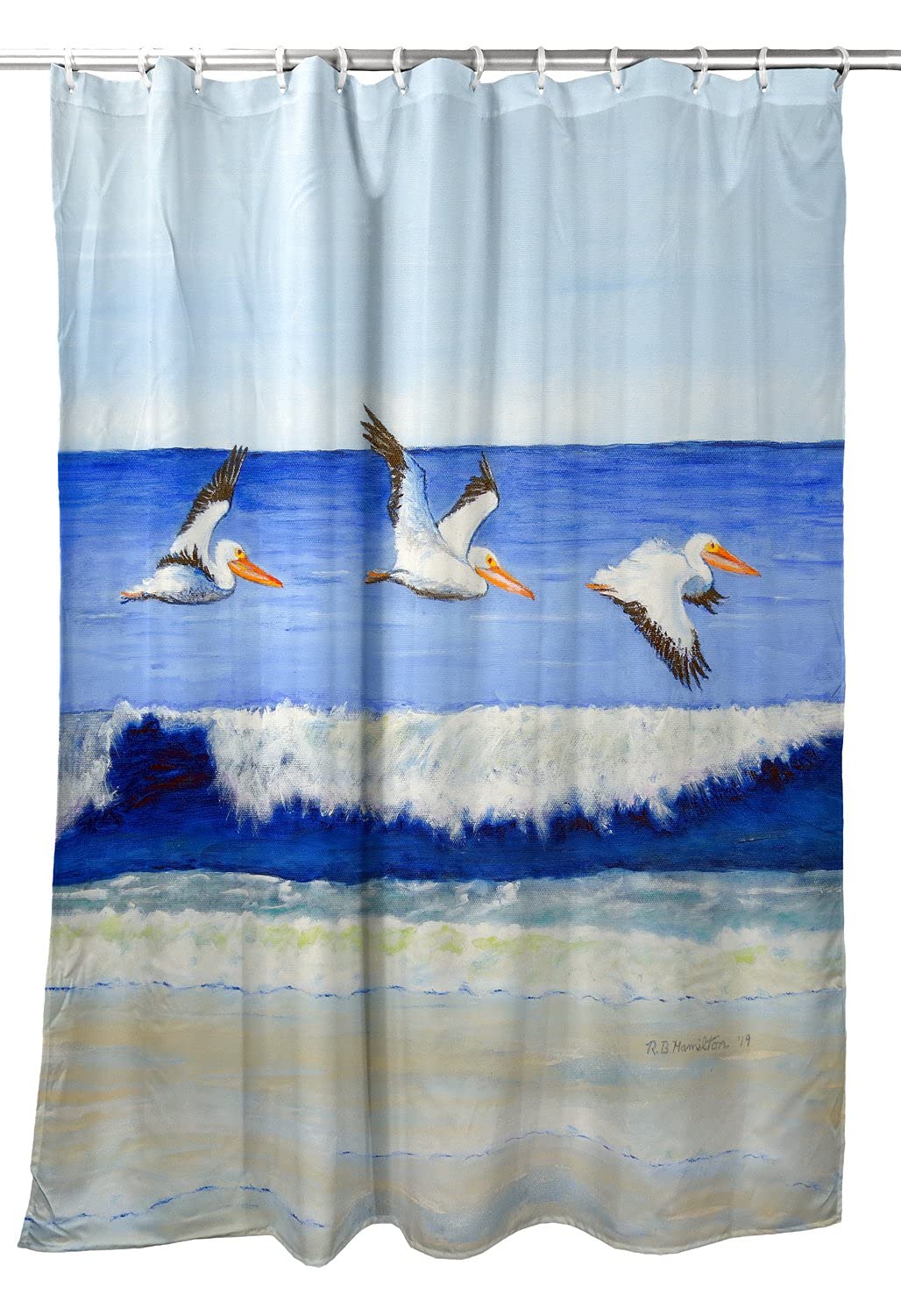 Betsy Drake 'Skimming The Surf' Vintage Beach Shower Curtain - Coastal Bathroom Decor for Nautical & Beach House Themes