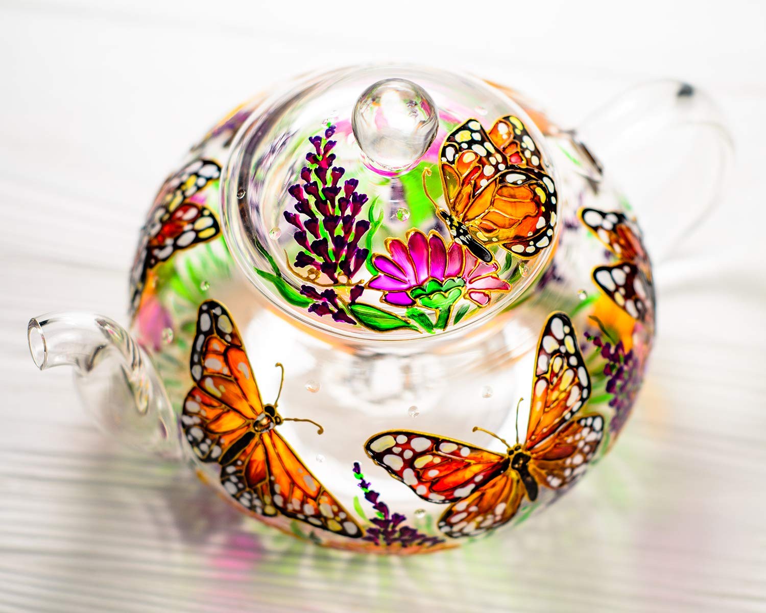 Hand-Painted Butterflies & Flowers Teapot Set with 2 Cups & Saucers - Elegant Wedding & Mother's Day Gift for Women - Luxury Tea Accessories for Afternoon Tea Parties & Bridal Showers
