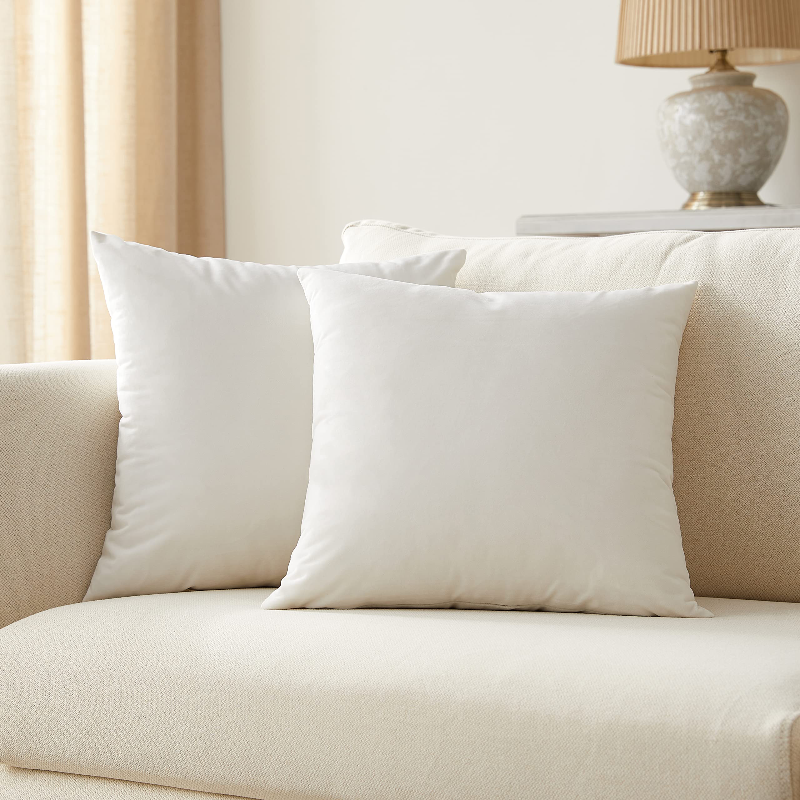 Luxury Velvet Pillow Covers Set of 2 - 20x20 Inches Cream White Decorative Throw Pillowcases for Sofa, Couch & Bed - Soft Home Decor for Living Room, Bedroom & Dorm