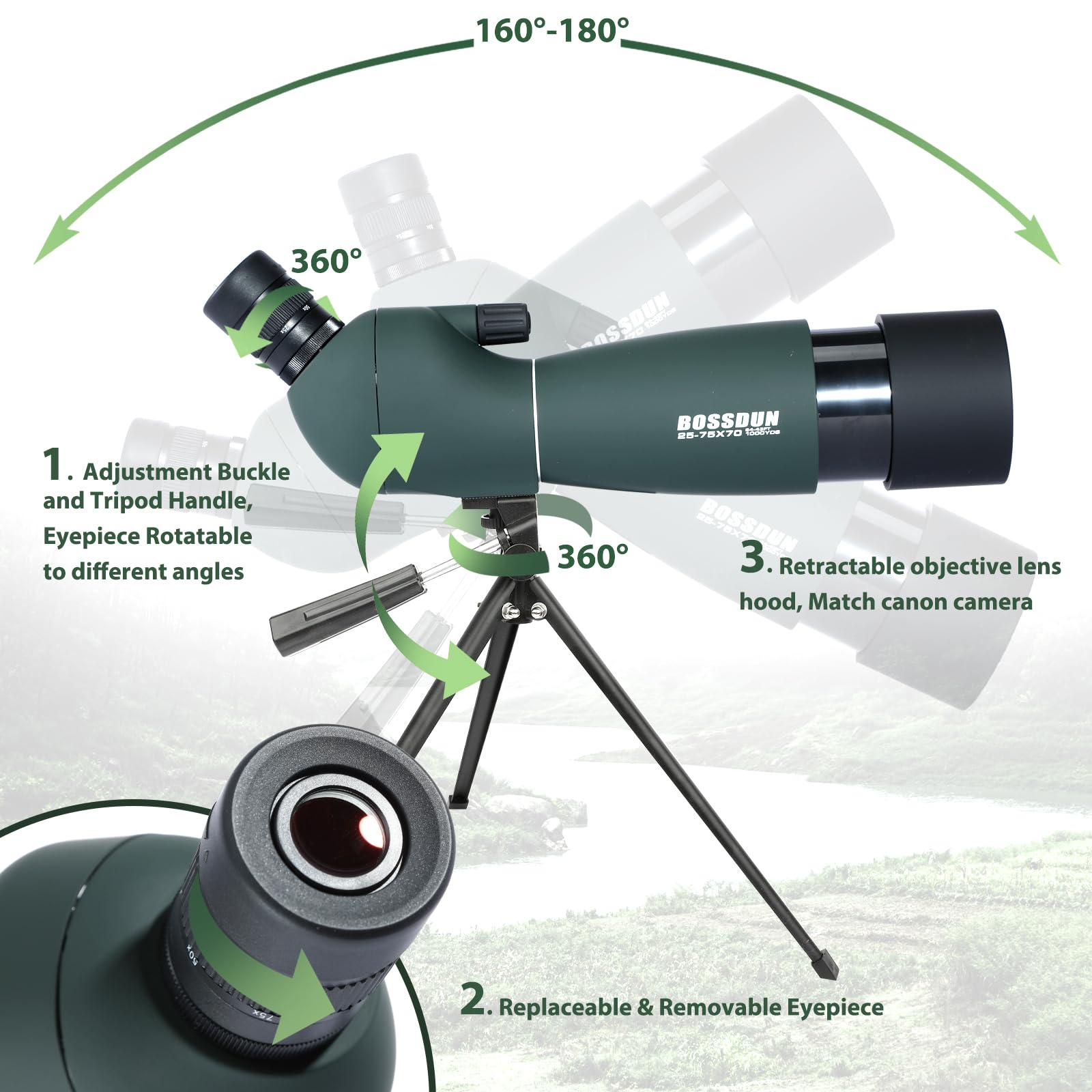 25-75x70mm HD Spotting Scope with Tripod & Phone Adapter - BAK4 Prism FMC Zoom Waterproof Telescope for Hunting, Birdwatching, Target Shooting - Perfect for Outdoor Adventures, Wildlife Observation & Travel Sightseeing