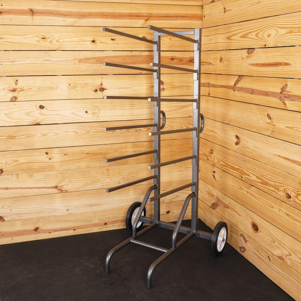 Pro 12-Arm Portable Saddle Pad Rack on Wheels - Heavy Duty Equestrian Storage Organizer with Mobility | Gray Armor Finish | Perfect for Barn, Stable & Horse Show Organization