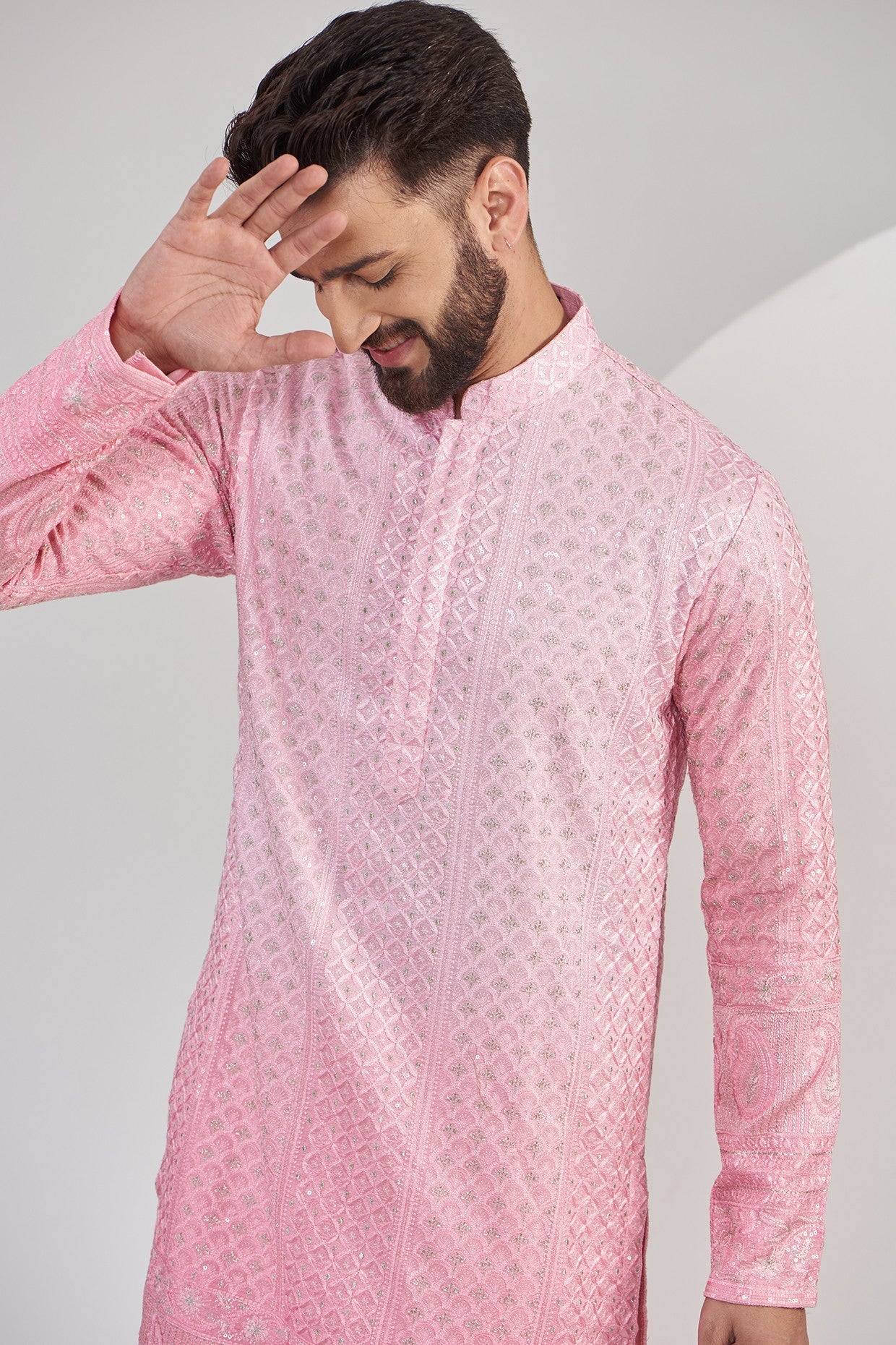 Elegant Light Pink Ombre Chikankari Kurta for Women | Traditional Indian Embroidered Tunic | Perfect for Festivals, Weddings & Casual Wear