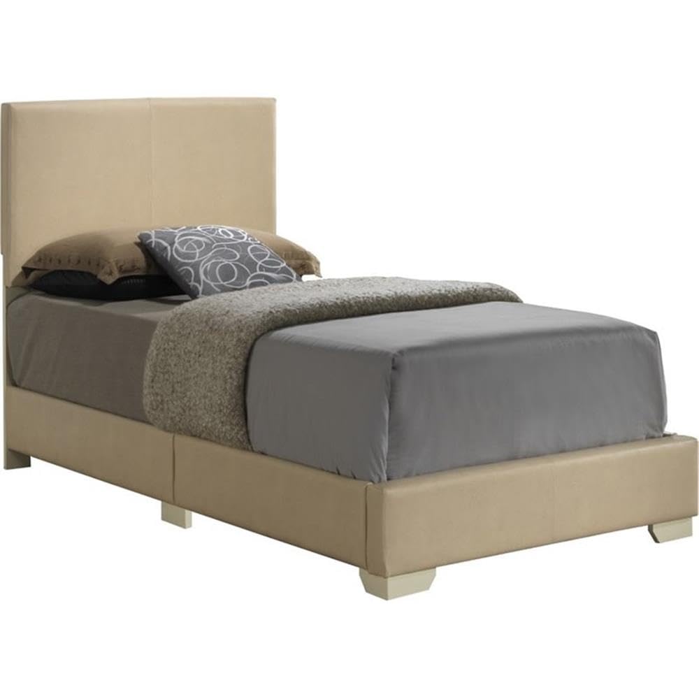 Glory Furniture Aaron Faux Leather Upholstered Twin Bed in Beige - Modern PU Leather Platform Bed Frame with Wooden Slats Support - Perfect for Kids Rooms, Guest Bedrooms & Small Spaces