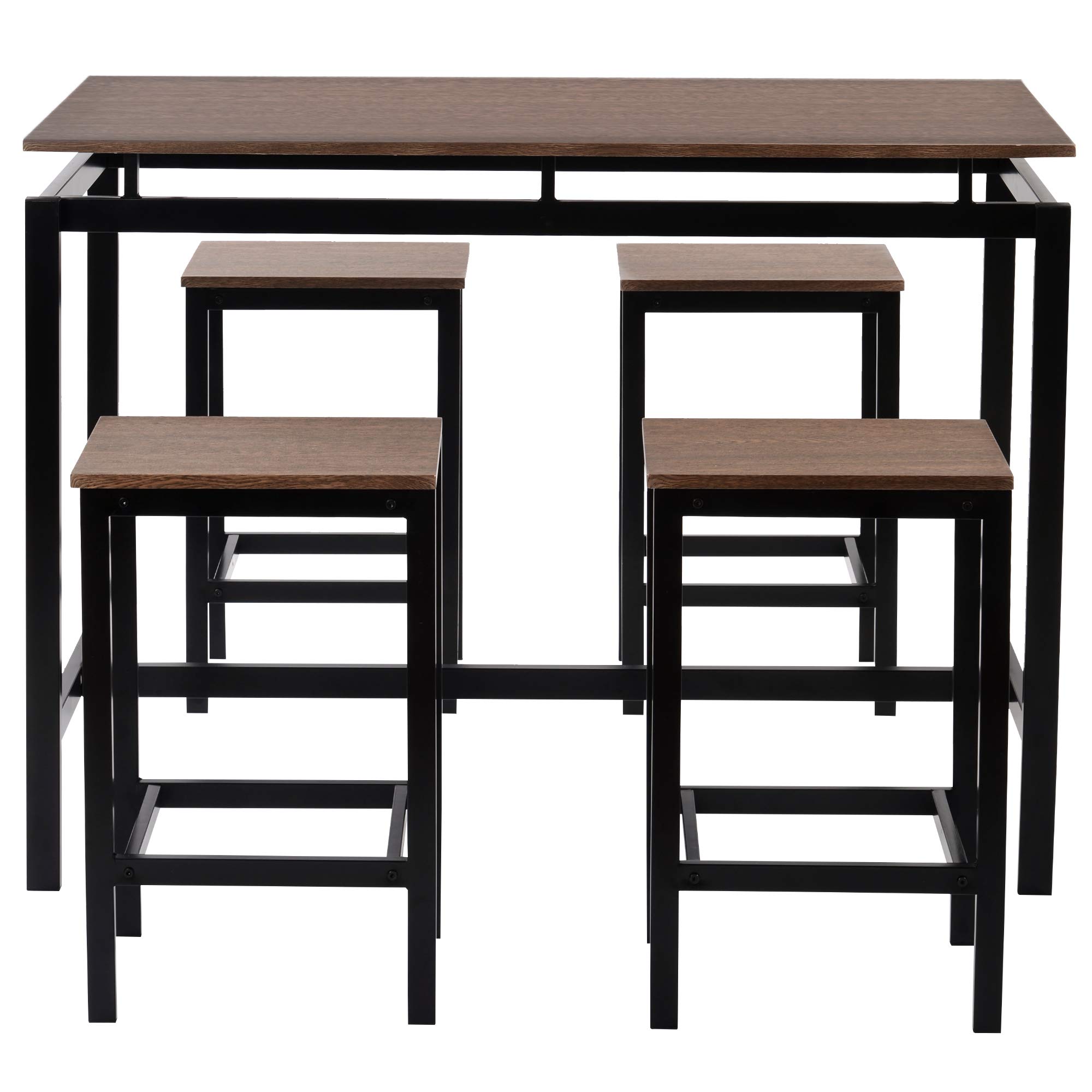 5-Piece Counter Height Table Set, Industrial Design, Dark Brown, Includes 4 Chairs, Suitable for Kitchen, Living Room, Bar, and Restaurant, Durable and Stylish