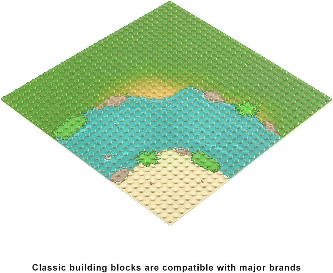 Feleph 10x10 Inch Classic Baseplate with River & Grassland Design - Compatible with LEGO, Mega Bloks & Major Building Blocks - Perfect for Kids' Playrooms, DIY Scenes & Model Displays