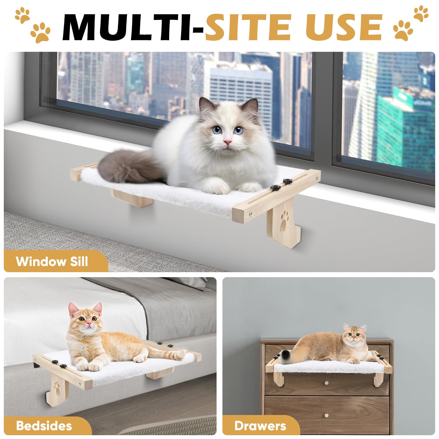 Adjustable Cat Window Perch & Hammock - Cozy Indoor Cat Bed for Windowsill, Bedside, Drawer & Cabinet - Easy to Assemble for Your Feline's Comfort - Perfect for Lounging, Sunbathing & Relaxing