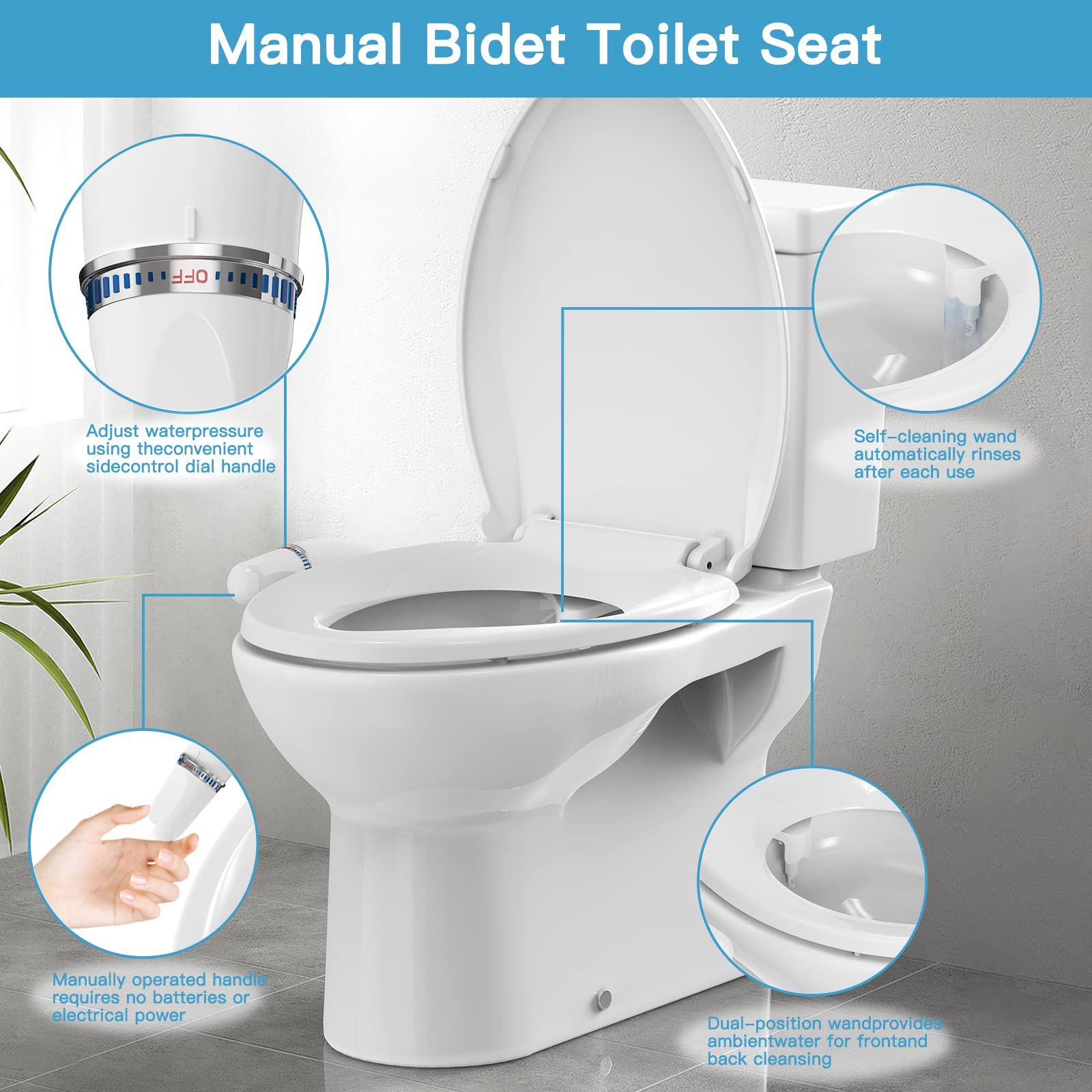 Non-Electric Bidet Toilet Seat Attachment - Elongated 19
