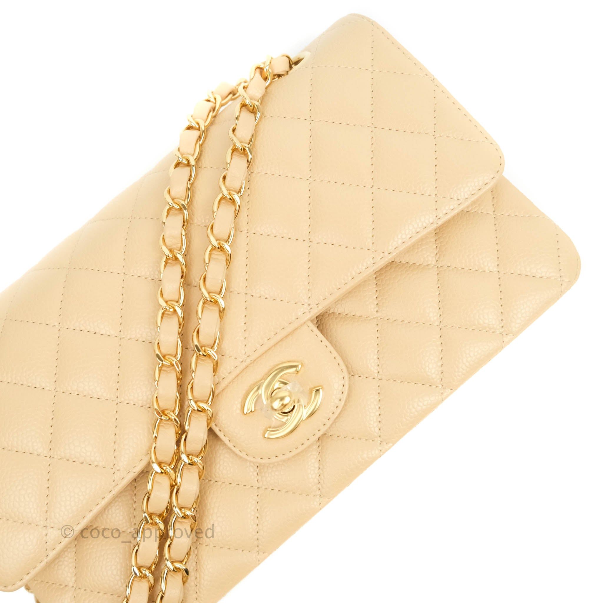 Chanel Classic Medium Double Flap Bag in Beige Caviar Leather with Gold Hardware - Luxury Designer Handbag for Women, Perfect for Work, Evening Events & Special Occasions