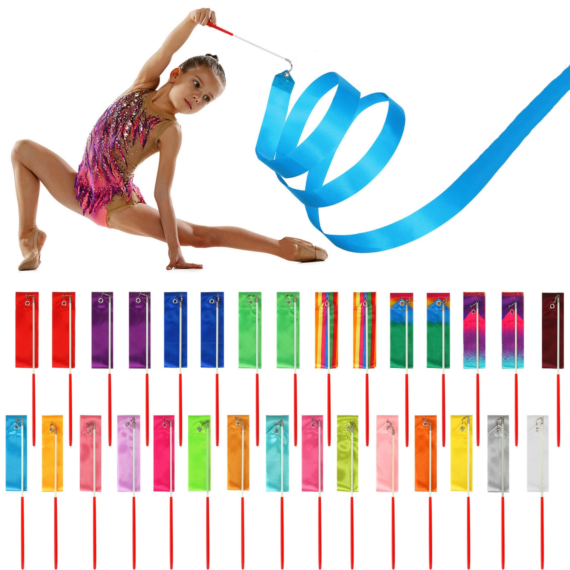 Yilloog 78.7 Inch Gymnastics Ribbon Wands - Rainbow Artistic Dance Streamers for Kids, Party Favors & Birthday Decorations | Perfect for Girls' Dance Performances, Birthday Games & Gymnastics Practice