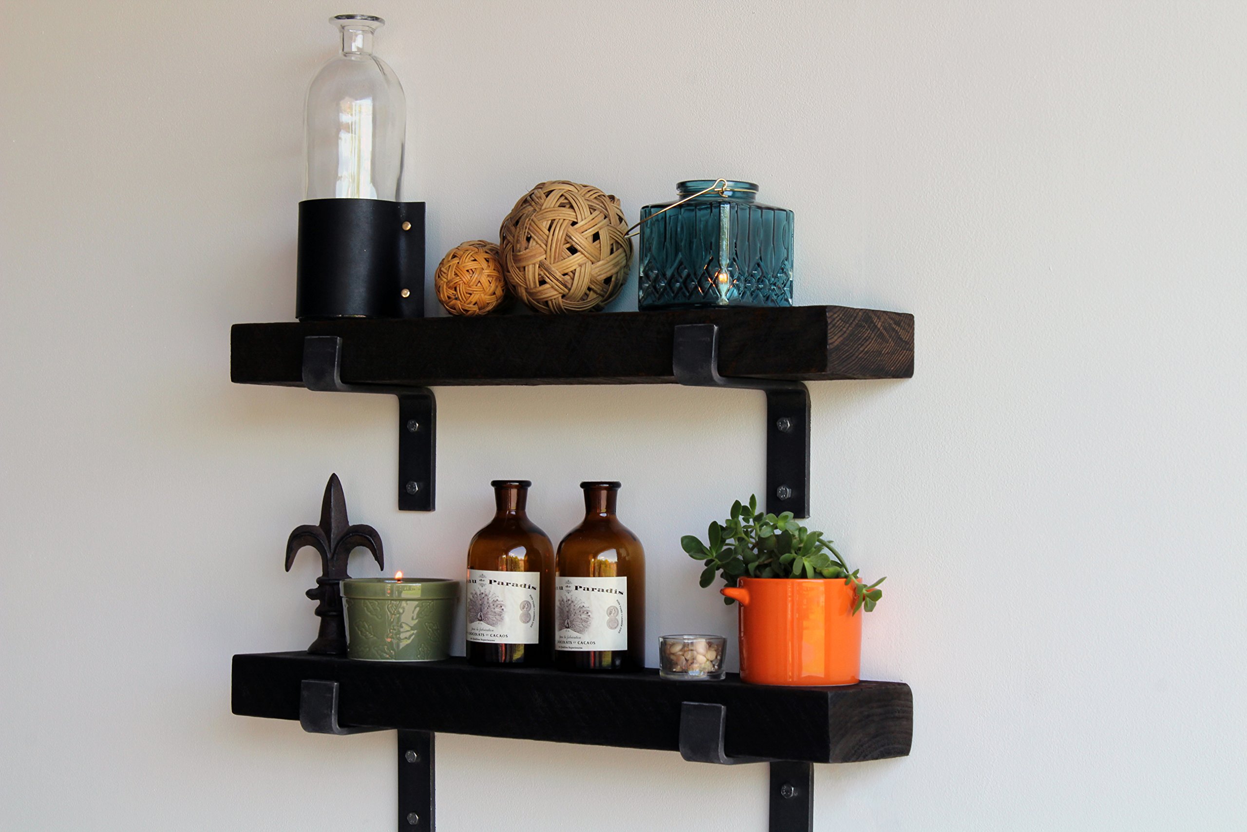 Urban Legacy Accent Shelves Set of 2 - Reclaimed Barn Wood Floating Shelves with Heavy Duty Brackets (18