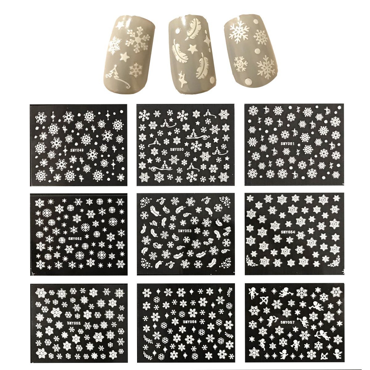 ALLYDREW 3D Snowflakes Nail Stickers - Winter Nail Art Decals for Christmas & Holiday Parties (12 Sheets) - Perfect for DIY Manicures, Nail Salon Decorations & Gift Giving