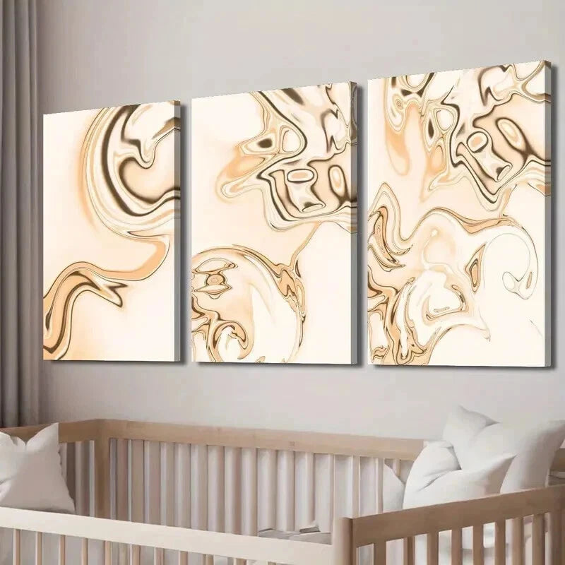 3-Piece Abstract Beige Background Golden Waves Wall Art Set - 60x90cm Framed Canvas Prints | High Quality Australian Made | Ready to Hang | Perfect for Living Room, Bedroom & Office Decor