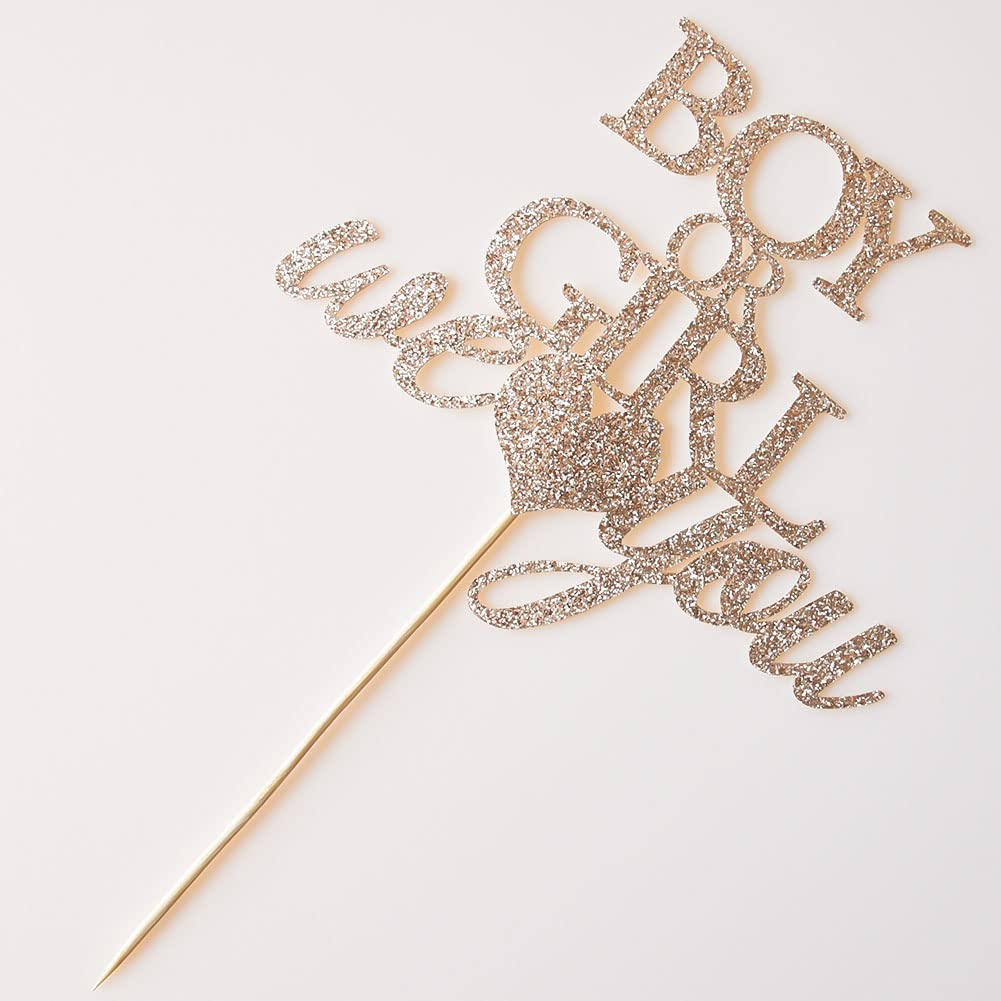 Gender Reveal Cake Topper - Rose Gold Glitter He or She Baby Shower Decorations for Boy or Girl - Perfect for Gender Reveal Parties, Baby Showers & Birthday Celebrations