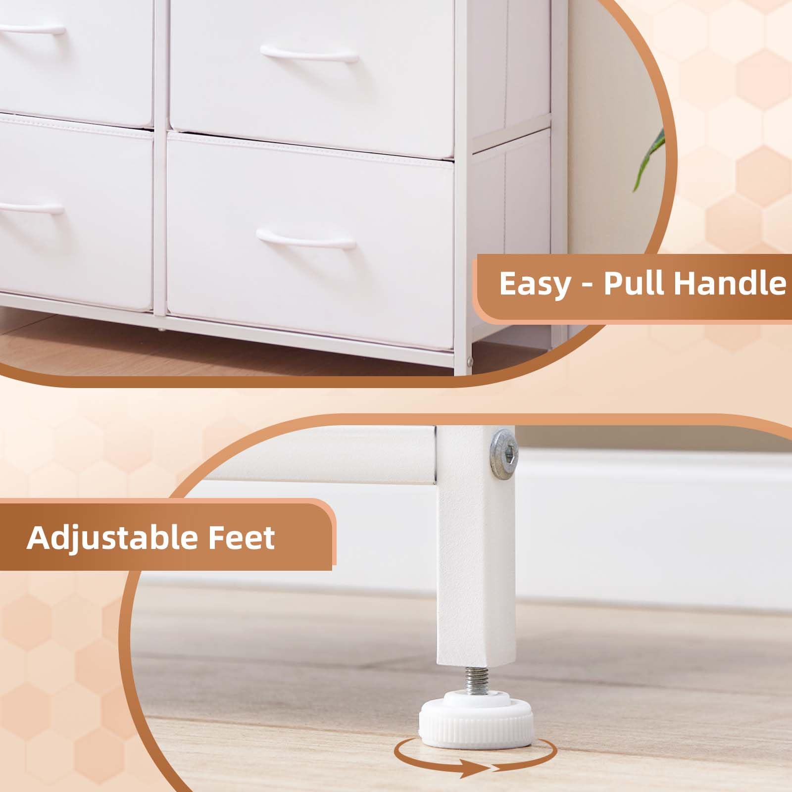 Tall 10-Drawer Dresser with Fabric Bins - White Leather Storage Organizer for Bedroom, Nursery & Living Room