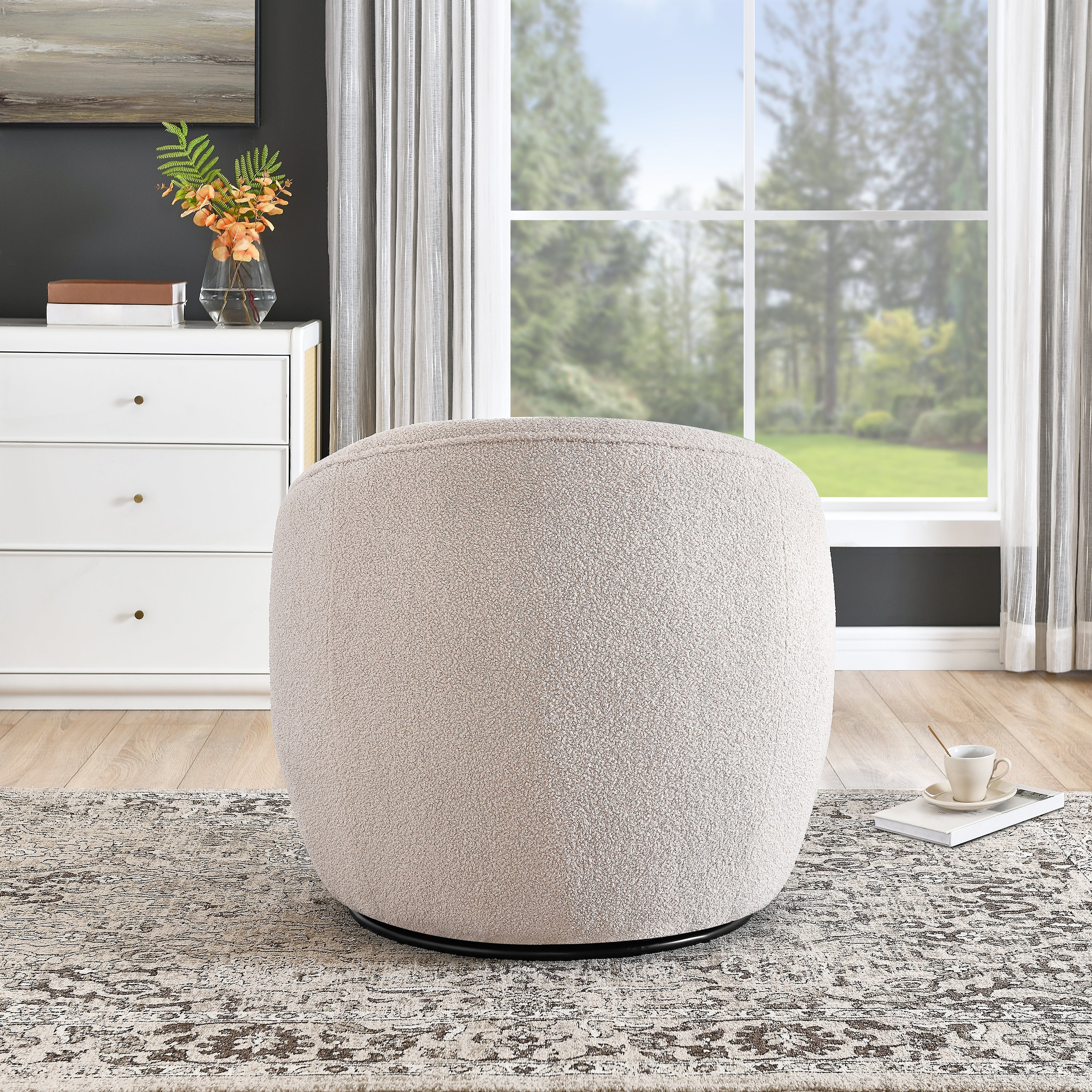 Roundhill Furniture Galleria 360 Swivel Faux Shearling Barrel Chair - Cozy Modern Accent Chair for Living Room, Bedroom & Office - Perfect for Reading, Relaxing & Home Decor