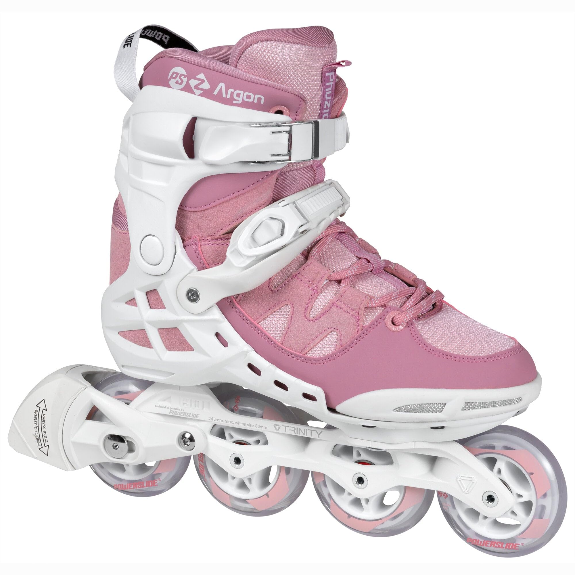 Powerslide PS Phuzion Argon 80 Women's Inline Skates - Size 6.5 (37) - Rose Pink | Comfortable Fitness & Recreational Rollerblades for Outdoor Skating, Exercise & Fun