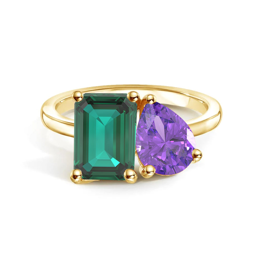 Toi et Moi Personalized Emerald Birthstone Ring - Custom Anniversary Jewelry for Couples, Women's Birthstone Engagement Ring - Perfect for Valentine's Day, Wedding Proposal & Romantic Gifts