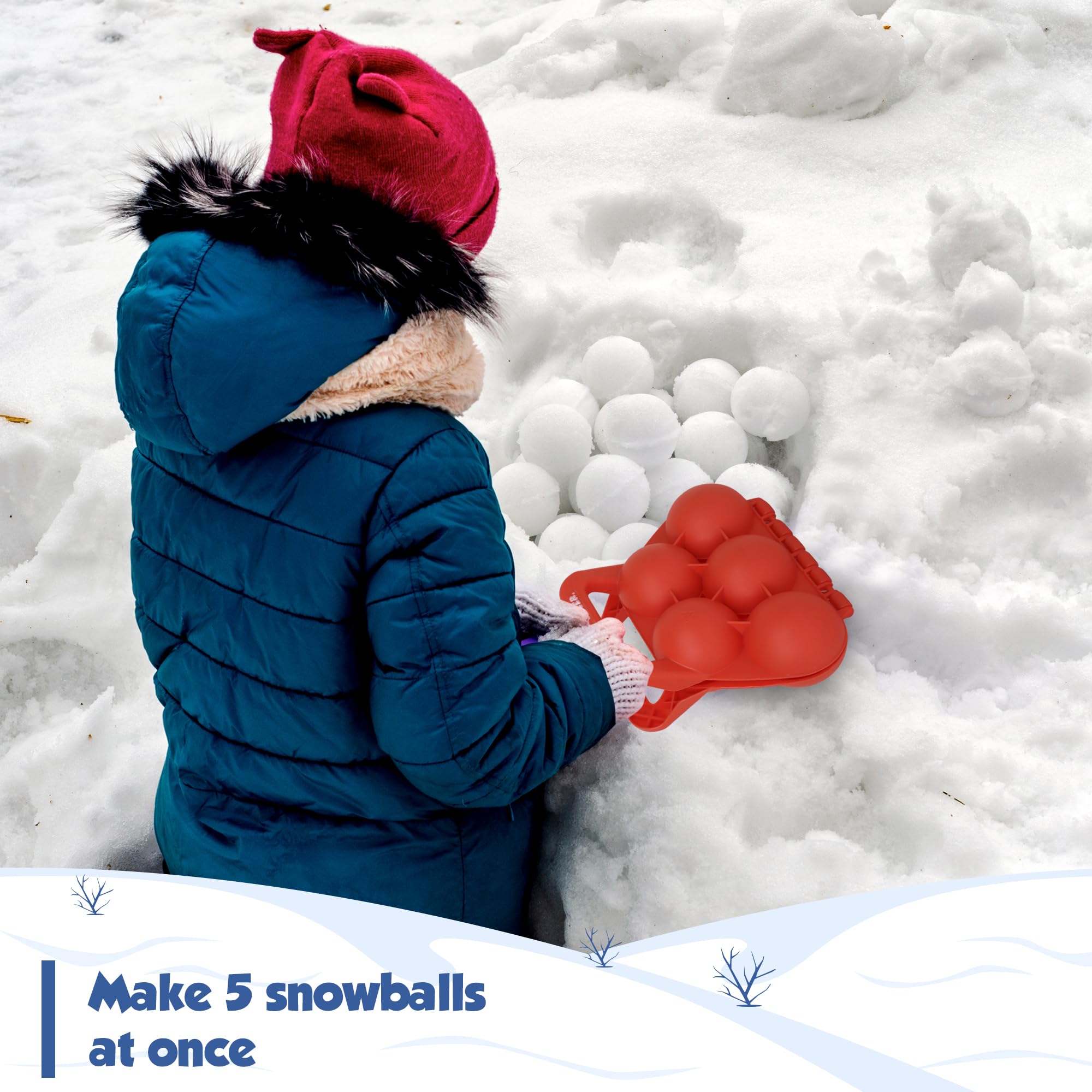5-in-1 Snowball Maker Kit - Slippery Racer Red Plastic Snowball Toy for Kids & Adults | Perfect for Winter Snowball Fights, Snowman Building & Outdoor Family Fun