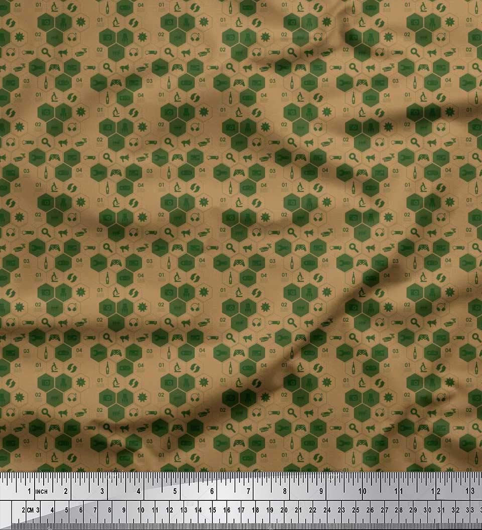 Soimoi 100% Cotton Cambric Brown Fabric by The Yard - 56 Inch Wide - Camera Headphone & Megaphone Print Shirting Material - Perfect for DIY Crafts, Quilting, Apparel & Home Decor Projects