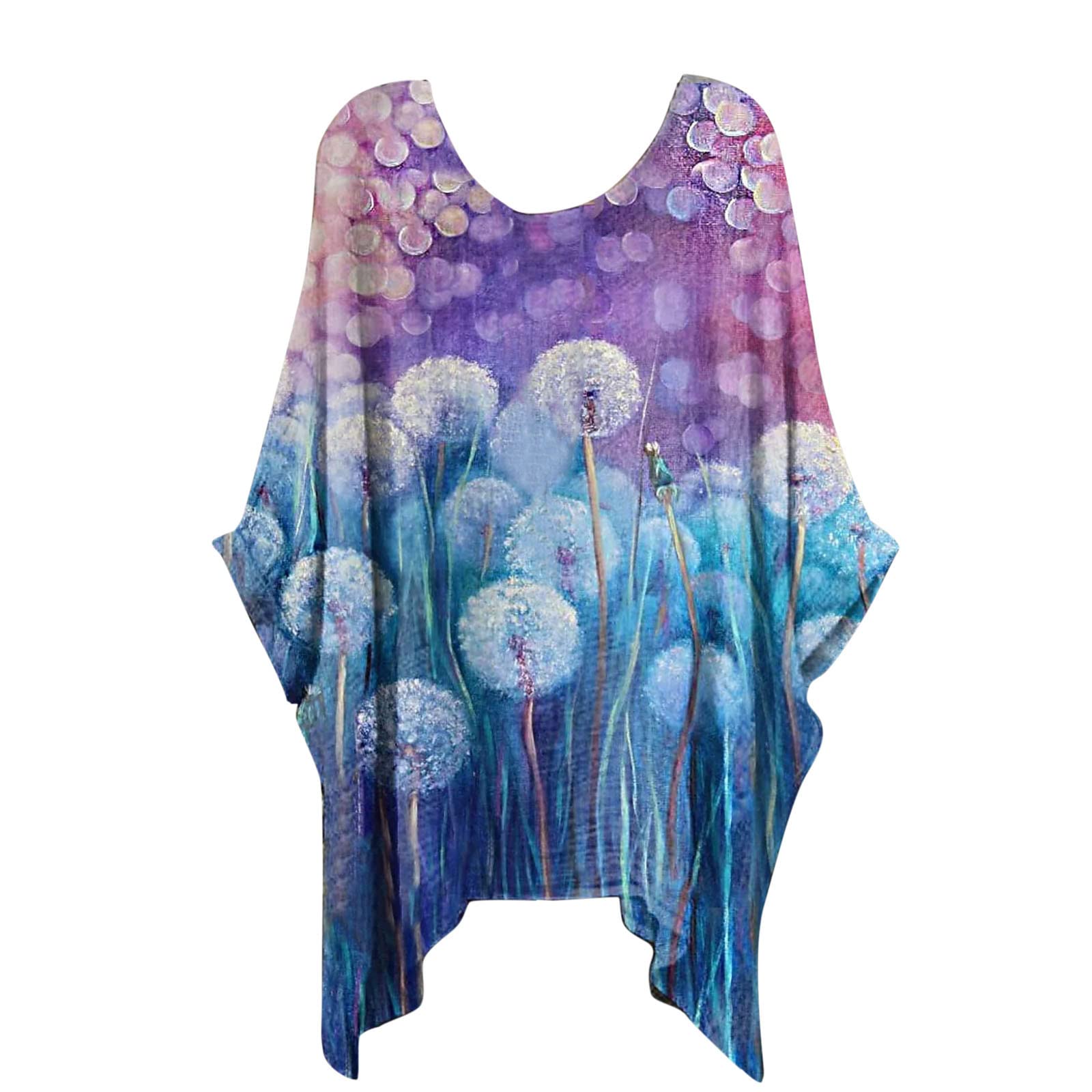 Women's Long White Tunic Blouse - Casual Floral Print Loose Fit 3/4 Sleeve O-Neck Top for Summer, Beach, and Boho Style Outfits