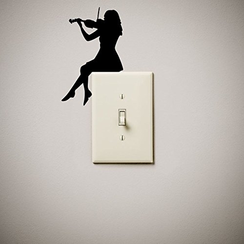 JS Artworks Cute Funny Girl Playing Violin Vinyl Decal Sticker - Light Switch & Wall Outlet Decoration for Bedroom, Kids Room, Music Studio