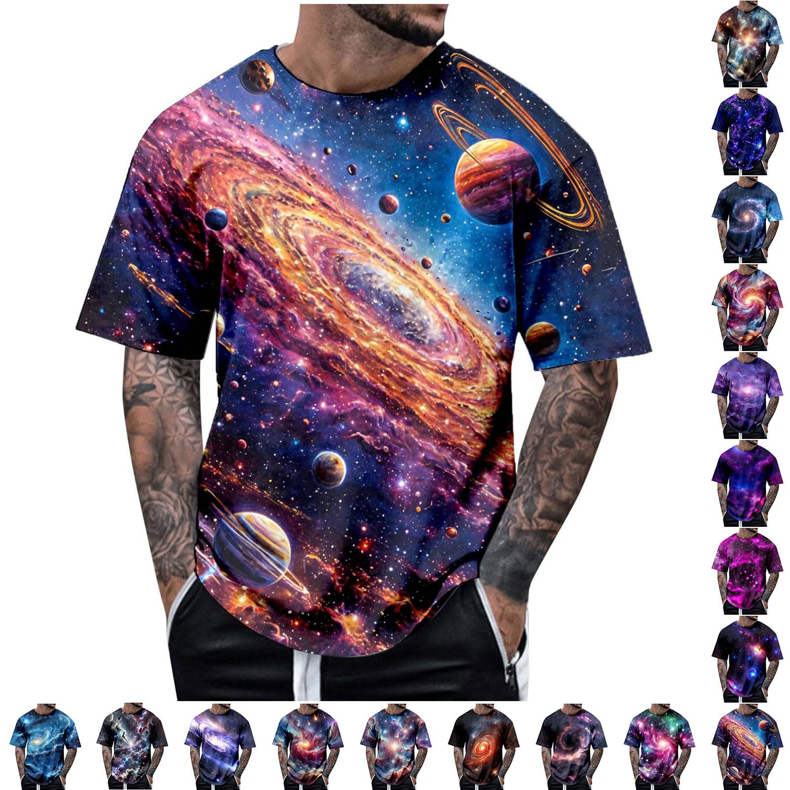 3D Printed Galaxy Solar System Planets Nebula T-Shirt for Men - Outer Space Crewneck Short Sleeve Tee - Perfect for Astronomy Lovers, Sci-Fi Fans & Casual Wear