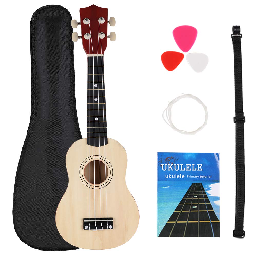 FUYXAN 21 Inch Soprano Ukulele Starter Kit - Hawaiian Guitar with Tuner, Strings, Pick, Strap & Carrying Bag - Perfect for Beginners, Kids & Adults (Wood Color) | Great for Music Lessons, Travel & Home Practice