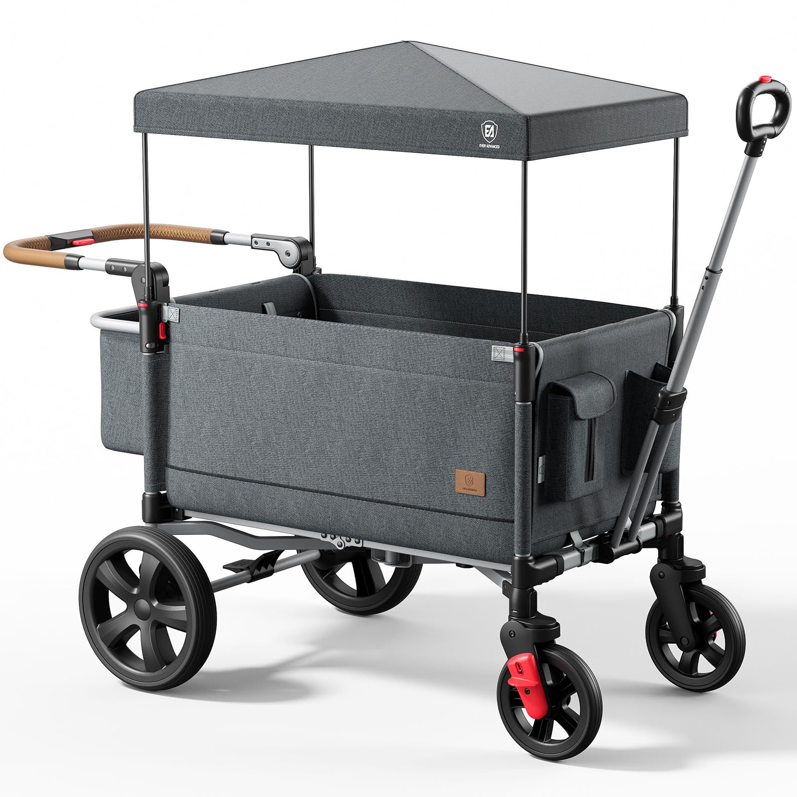 EVER ADVANCED Double Stroller for 2 Kids - Side Zipper Wagon with Adjustable Handle, 5-Point Safety Harness, Removable UV Canopy & Shock-Absorbing Wheels - Gray | Perfect for Twins, Siblings, or Daycare Use at Parks, Malls, and Outdoor Adventures