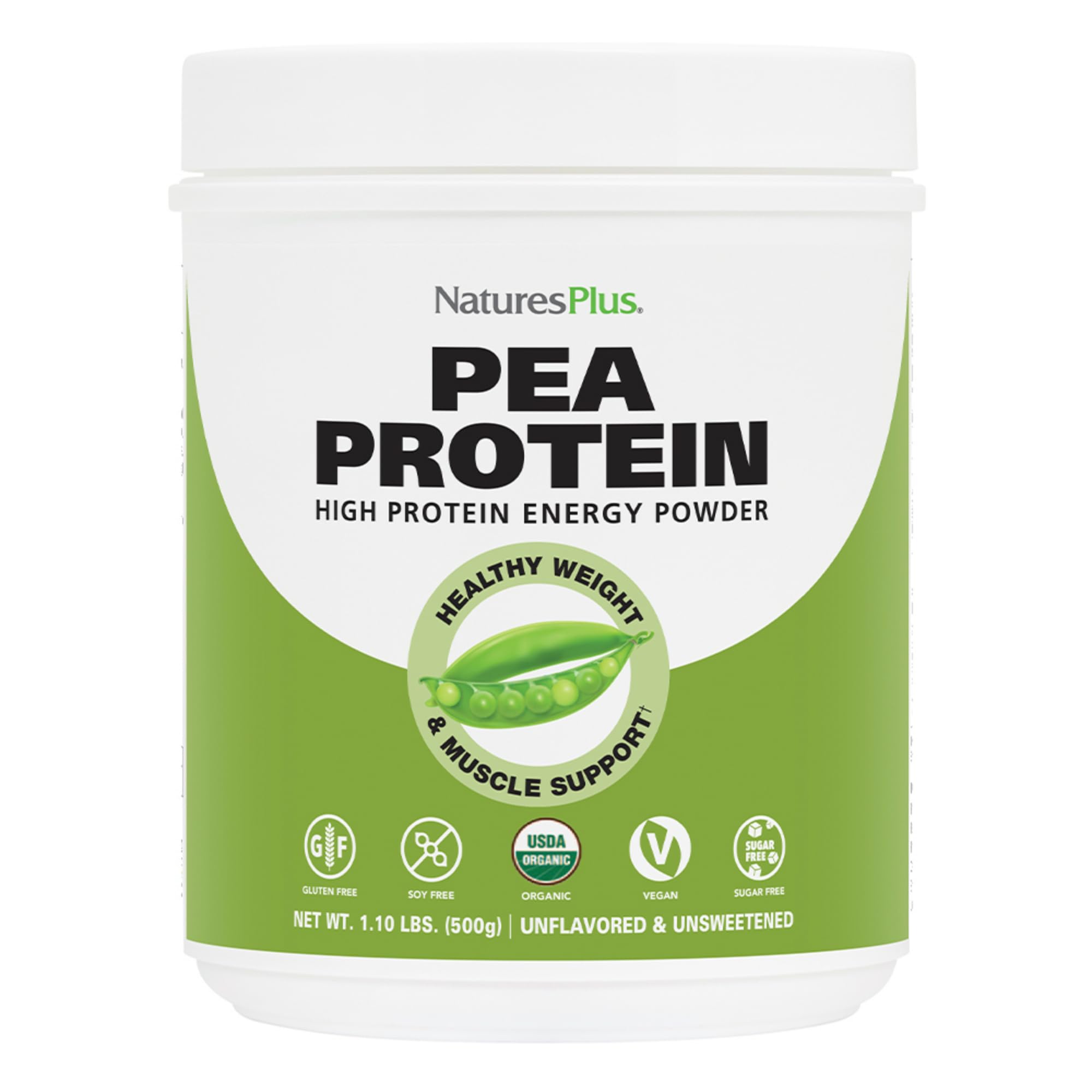 Natures Plus Organic Pea Protein Powder - 1.1 lbs Vegan Plant-Based Protein for Energy, Muscle Growth & Heart Health | Hunger Suppressant, Non-GMO, Gluten-Free | 25 Servings for Smoothies, Shakes & Post-Workout Recovery
