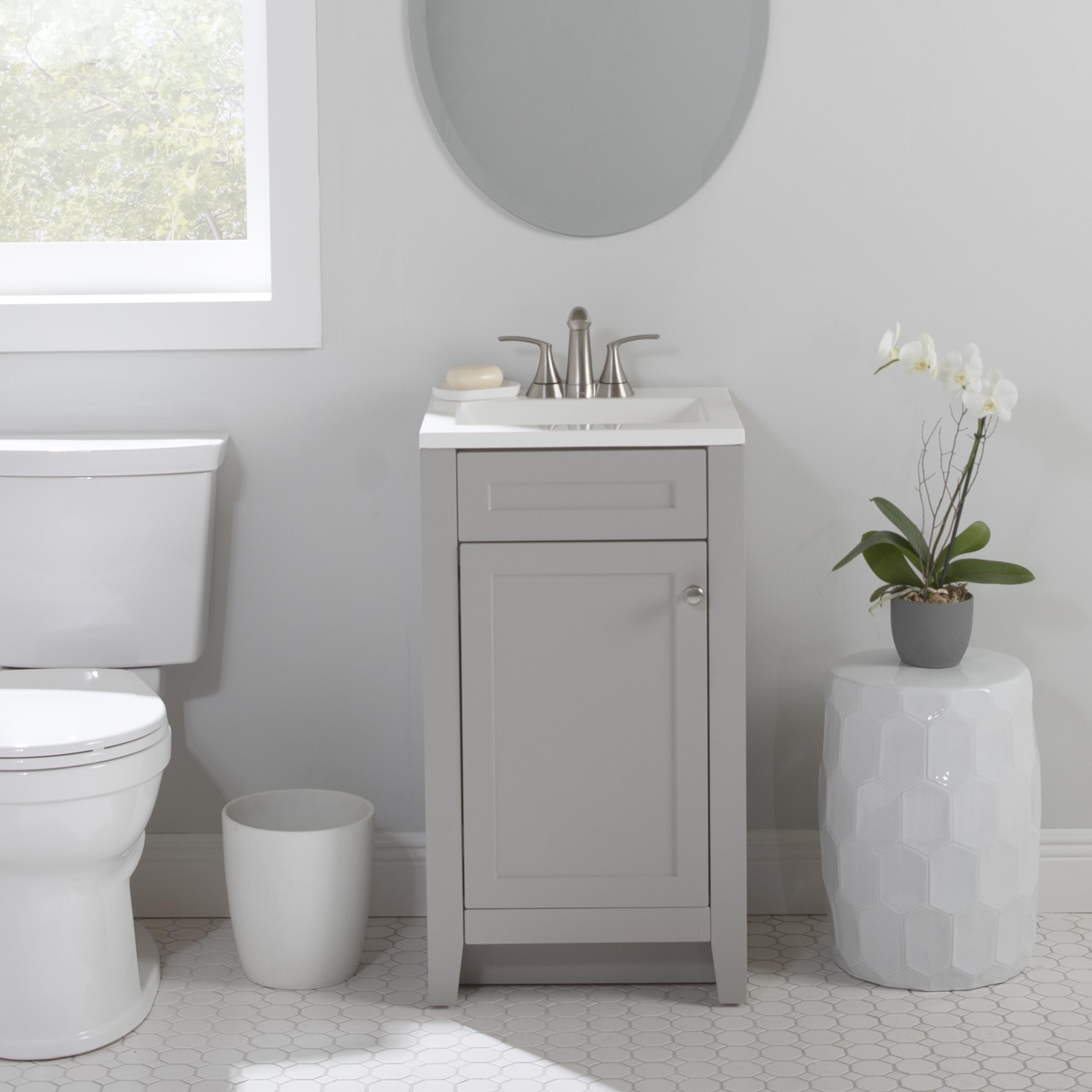 Spring Mill Cabinets Wyre 18 Inch Bathroom Vanity Set with White Ceramic Sink, 1-Door Storage Cabinet, Modern Gray Finish - Perfect for Small Bathrooms, Powder Rooms & Apartment Remodels (18.5