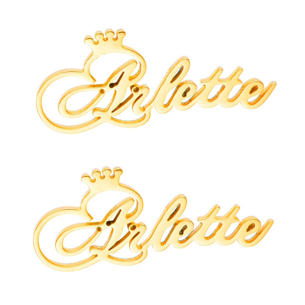 Custom Name Stud Earrings with Crown or Heart Charm - Personalized Jewelry Gift for Women - Birthday, Anniversary, Valentine's Day Present - Perfect for Everyday Wear & Special Occasions