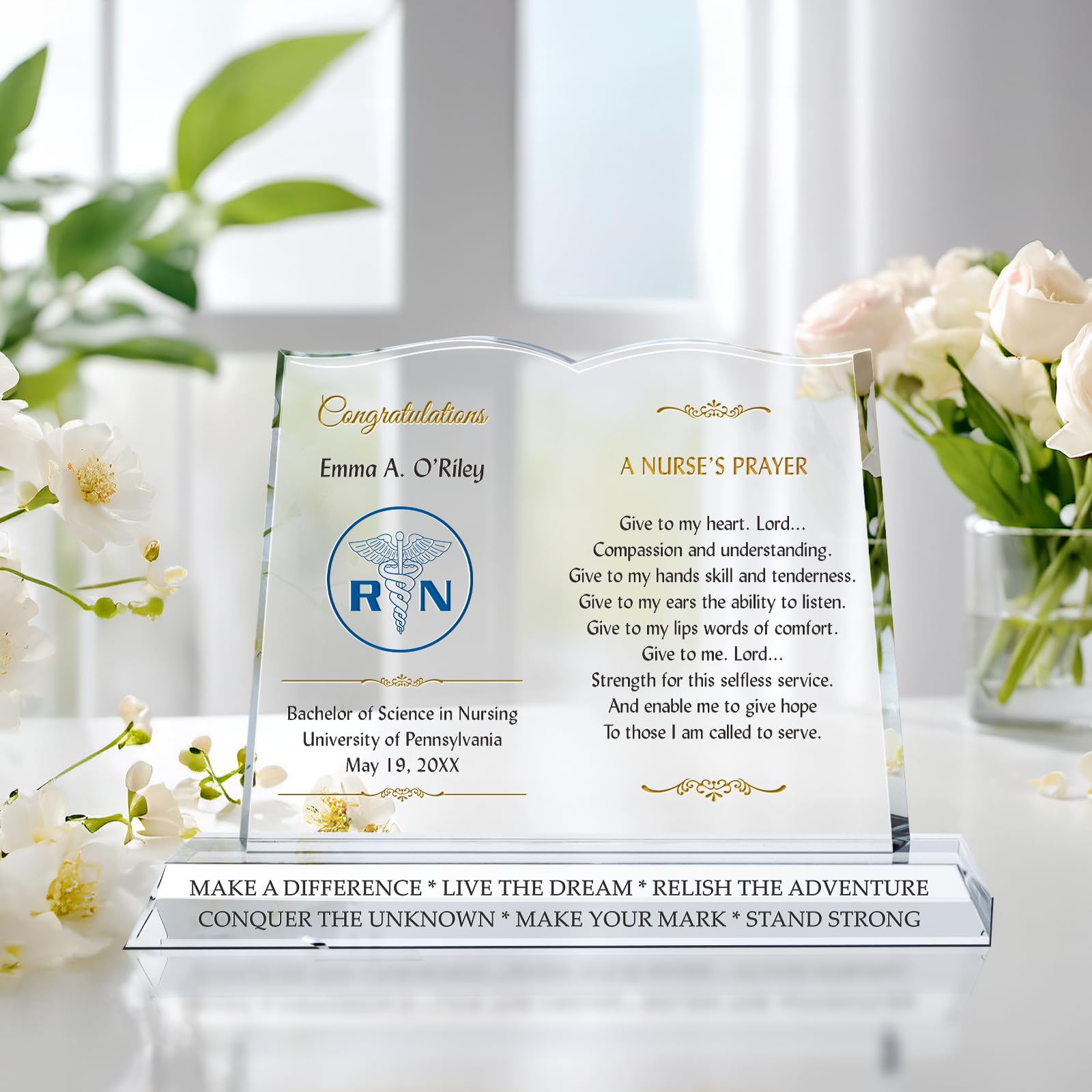 Personalized Crystal Nurse's Prayer Plaque - Inspirational RN Graduation Gift for Her or Him - Religious Nursing Graduation Keepsake for Daughter, Son, Grandchild, Sister, Brother, Niece, Nephew (10 Inch) - Perfect for Graduation Ceremonies, Office Decor, or Heartfelt Home Display