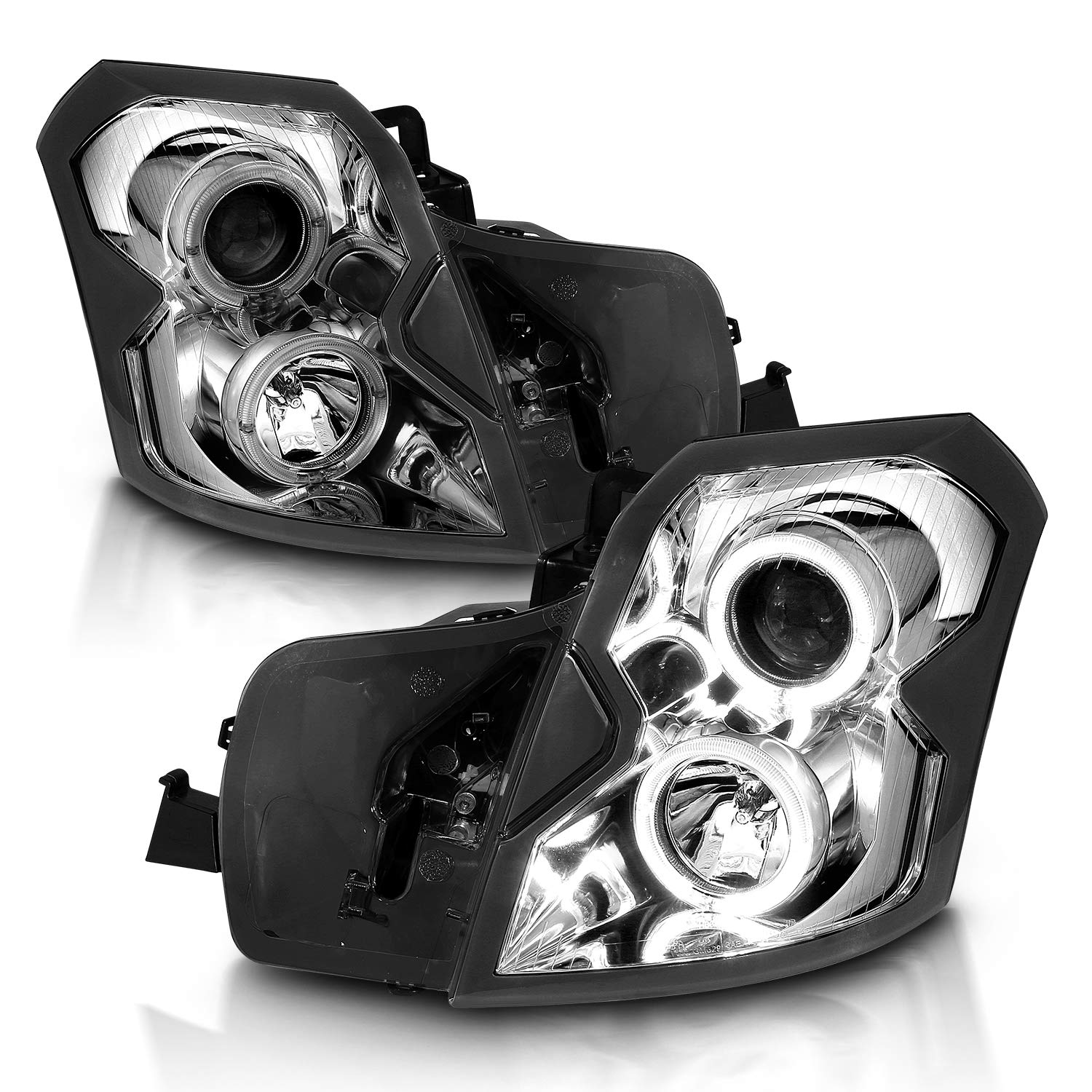 2003-2007 Cadillac CTS LED Halo Projector Headlights - OE Chrome Replacement Pair (Driver & Passenger Side) - Bright White Light for Night Driving & Enhanced Style