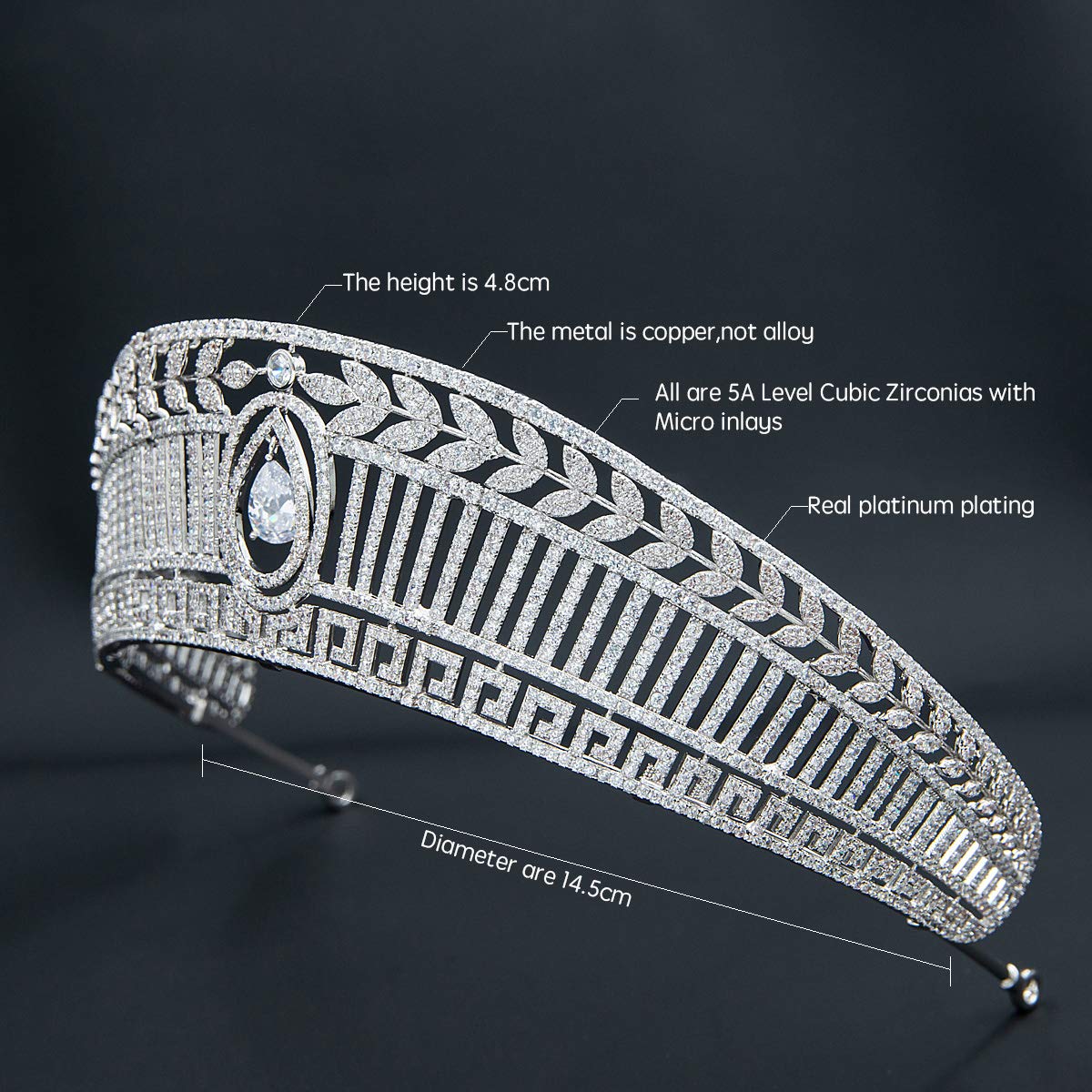 Platinum Plated Cubic Zirconia Princess Tiara Crown | Elegant Royal Wedding Hair Accessory for Brides, Prom, Pageants & Special Occasions