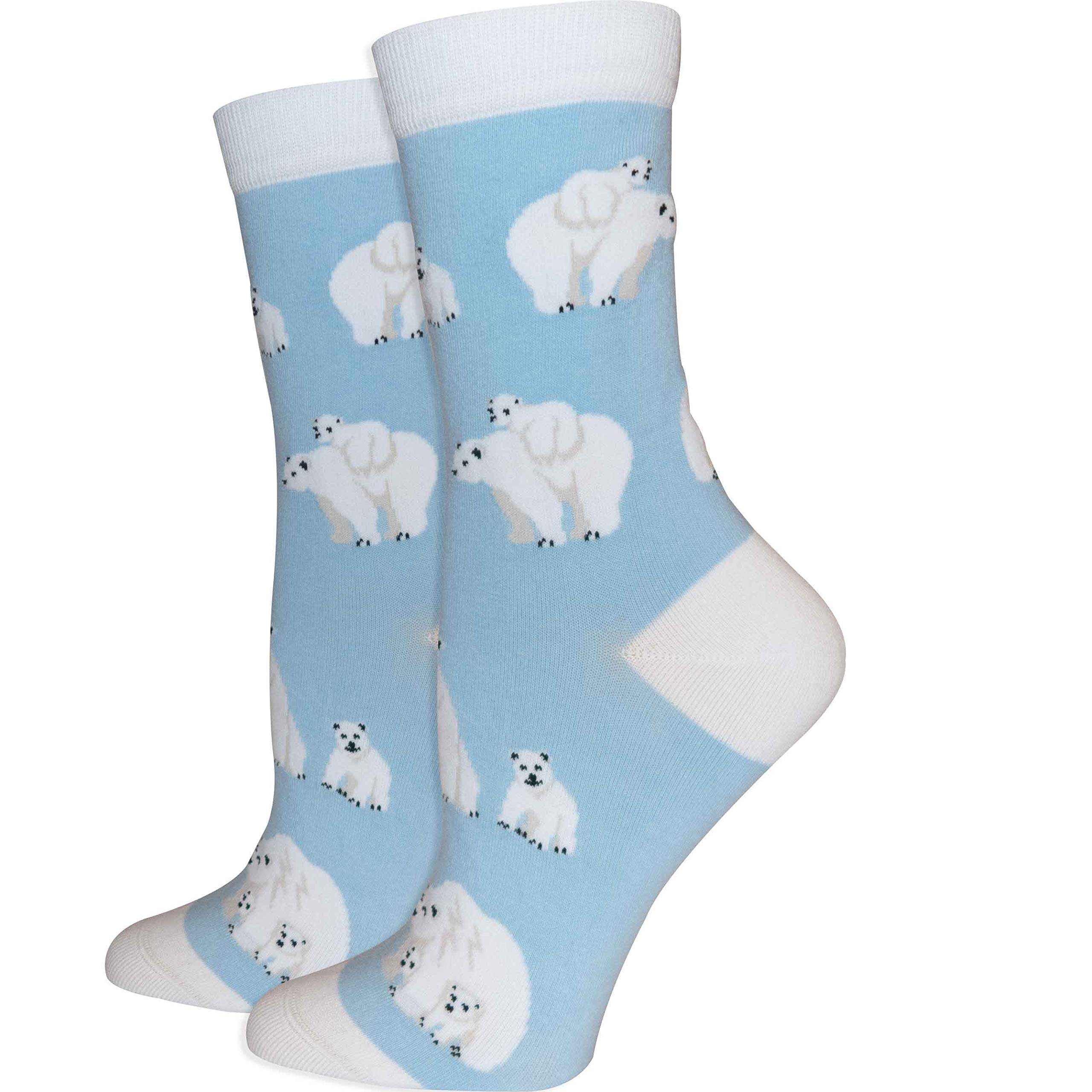Premium Women's Animal Socks - Polar Bear Design Cozy Warm Blue Socks for Winter, Gifts, Lounge & Home Comfort