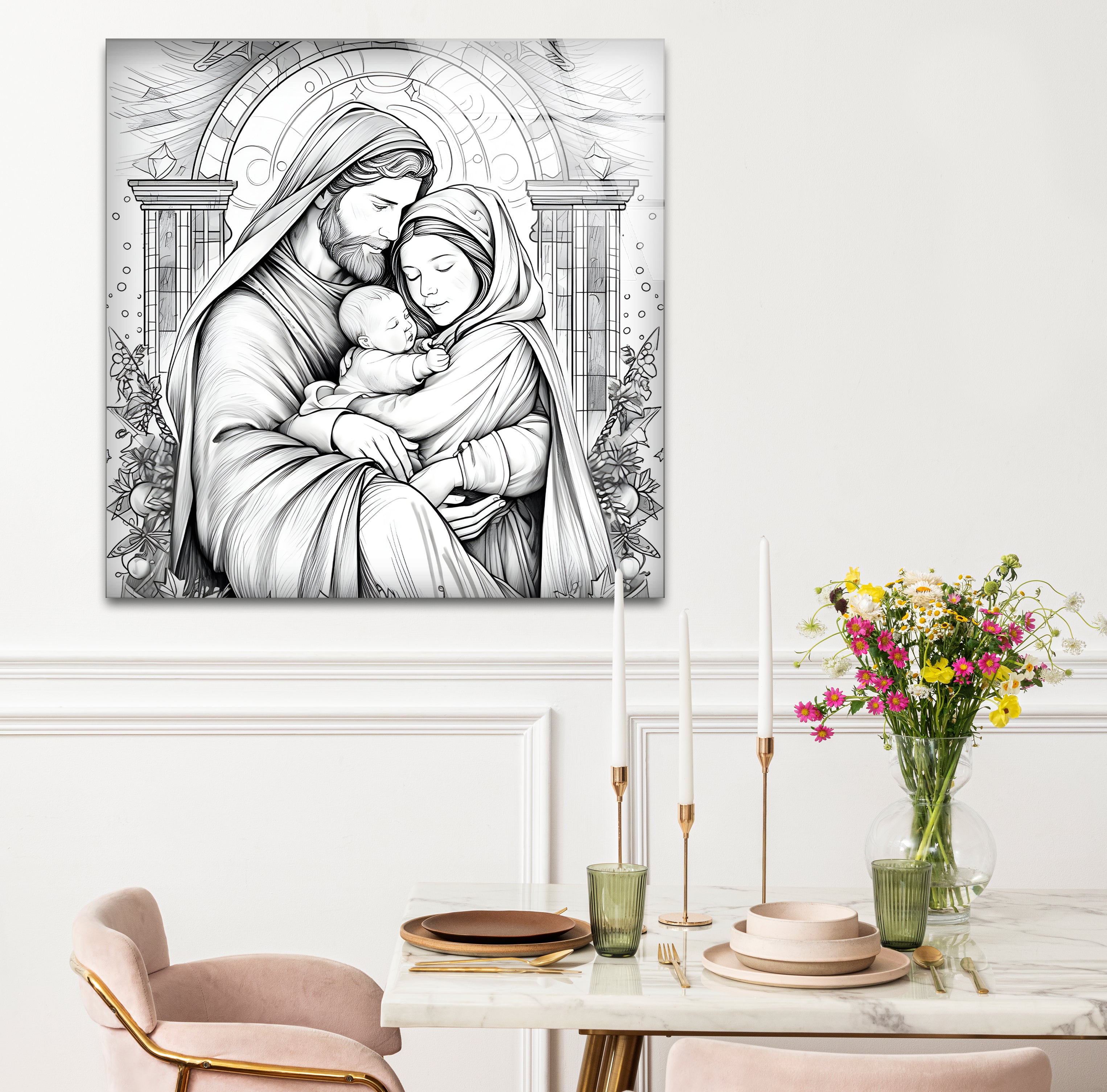 Black & White Christmas Soul Glass Wall Art - Elegant Holiday Home Decor for Living Room, Bedroom & Office - Perfect Gift for Christmas & Winter Season