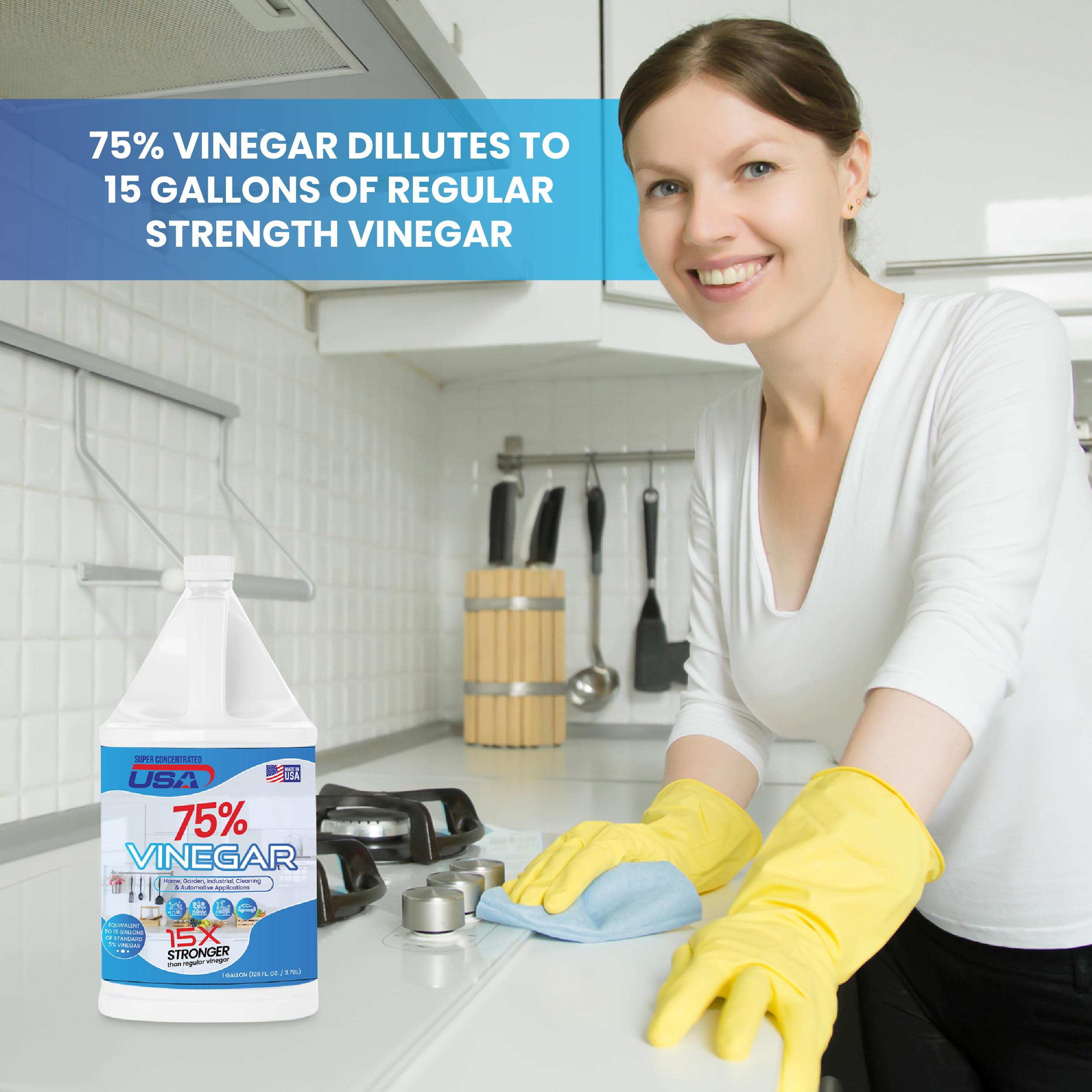 Pure Vinegar Industrial Strength - 1 Gallon Concentrated Cleaning Vinegar (75% Acid) for Kitchen, Bathroom, Floor & Household Cleaning