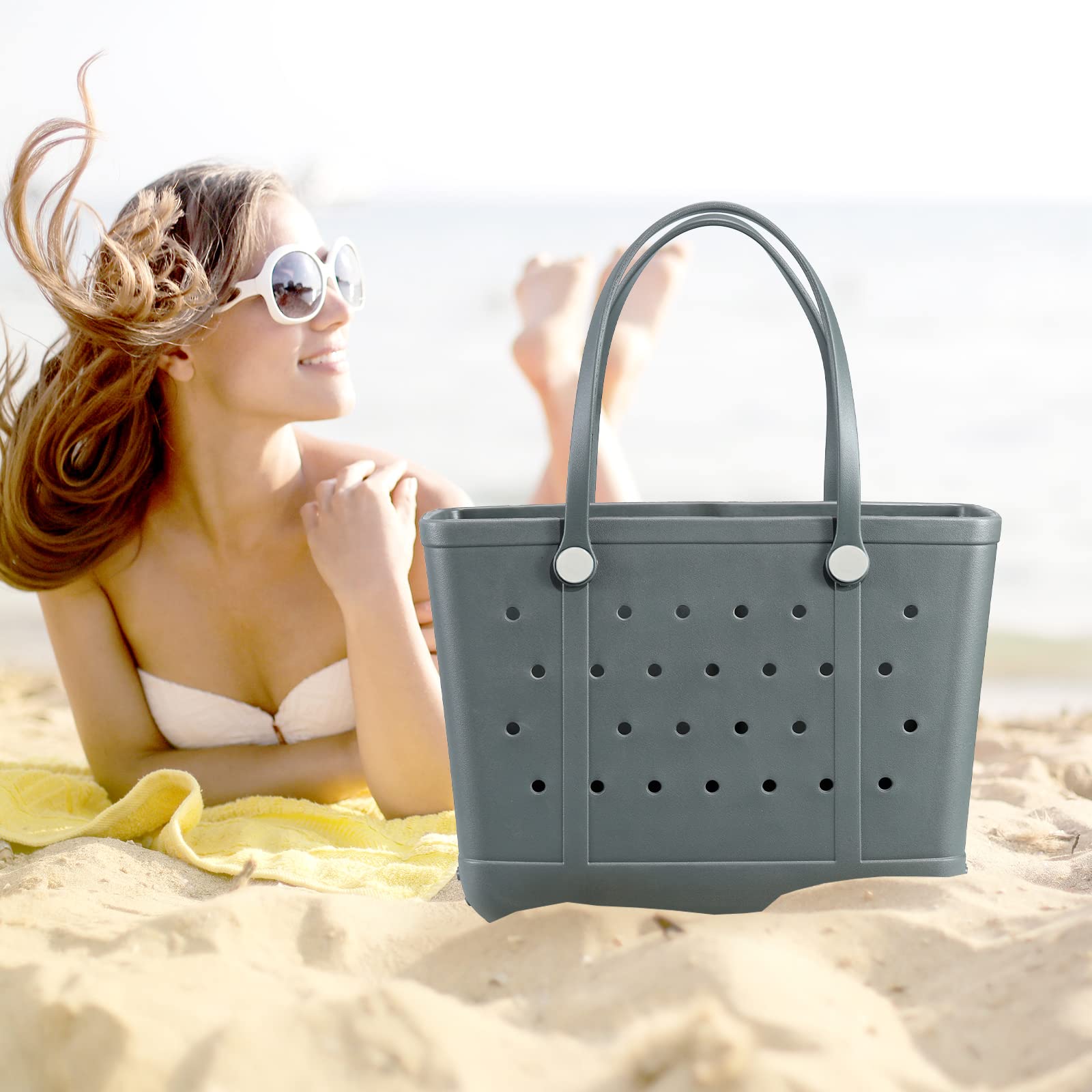 **Waterproof XL Beach Tote Bag - Durable & Washable Rubber Open Handbag for Pool, Boat, Gym & Sports | Perfect for Summer Travel, Swimming & Outdoor Activities**
