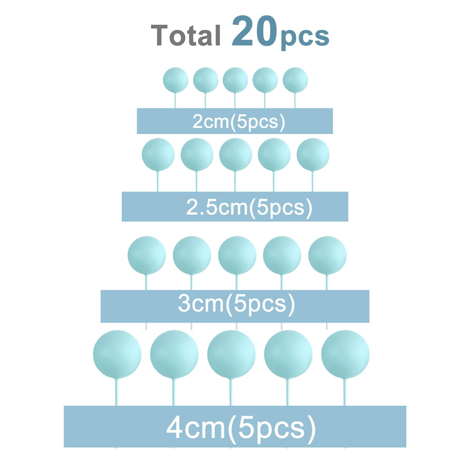 ASTARON 20 Pcs Mini Balloon Cake Toppers - Light Blue Ball Cake Decorations with Sticks for Wedding, Birthday Party | Perfect for Cupcakes, Desserts & Celebration Cakes