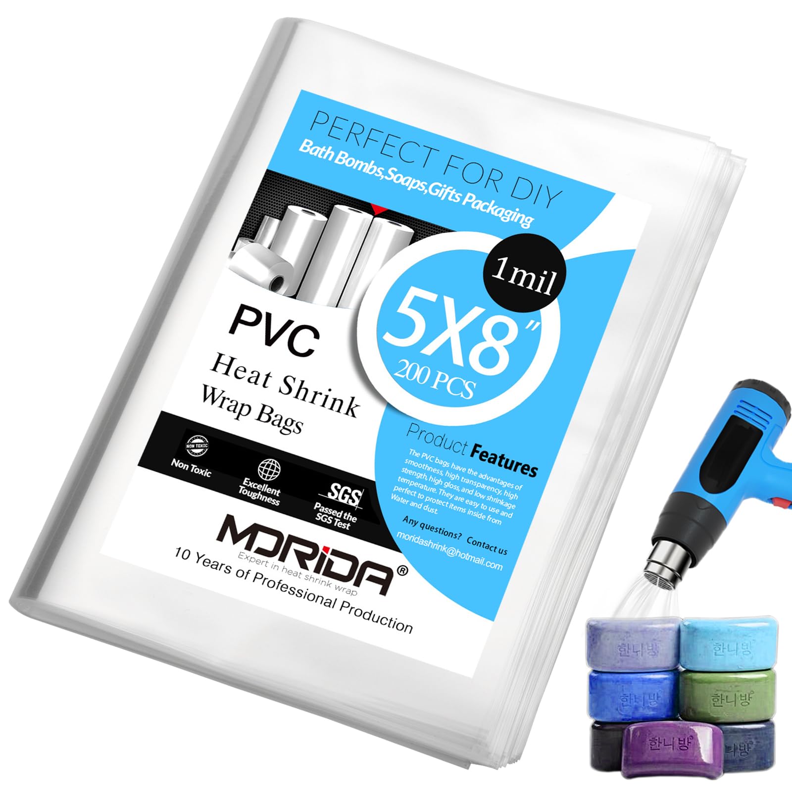 200 Pcs 5x8 Inch Clear PVC Heat Shrink Wrap Bags - 100 Gauge Plastic Packaging for Bath Bombs, Soaps, Candles & Cosmetics | Perfect for Retail, Gift Wrapping & Product Protection