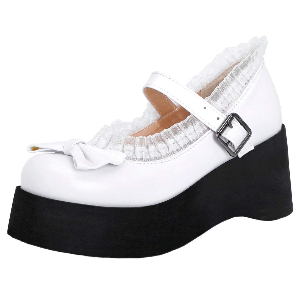 KOKOMOMO Women's Cute Gothic Bow Platform Mary Jane Shoes - Chunky Wedge Heel for Gothic Fashion, Kawaii Style & Alternative Outfits - Perfect for Cosplay, Lolita Fashion & Dark Aesthetic Outfits