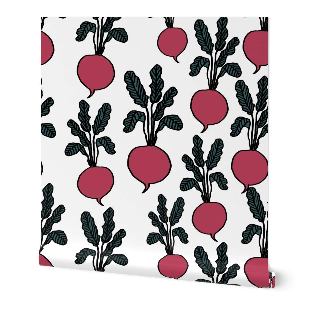 Commercial Grade Spoonflower Wallpaper 27ft x 2ft - Beets Burgundy Vegetables Food Pattern | Peel & Stick Traditional Wallpaper for Kitchen, Dining Room, Cafe Decor