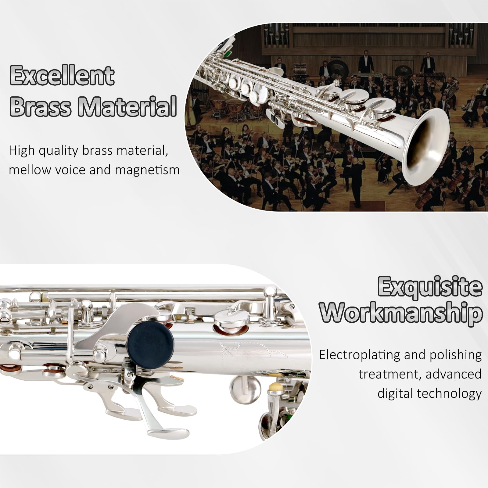 EASTROK Bb Soprano Saxophone - Professional Straight Nickel Sax for Beginners & Intermediate Players | Includes Carrying Case, Mouthpiece, Pads, Reed, Cleaning Kit, Neck Strap & White Gloves | Perfect for School Bands, Jazz Ensembles & Solo Performances