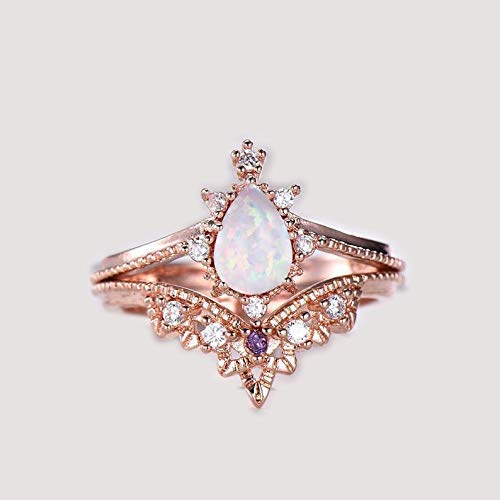 Vintage Lab Opal & Amethyst Engagement Ring Set for Women - Handmade Art Deco Silver Wedding Band - Anniversary Gift Jewelry - Perfect for Proposals, Bridal Sets & Special Occasions